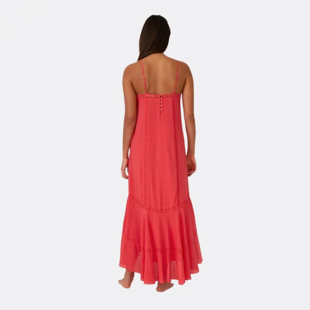 Sleeveless High-Low Lace Maxi Dress (Hibiscus) Light And Airy Premium Look