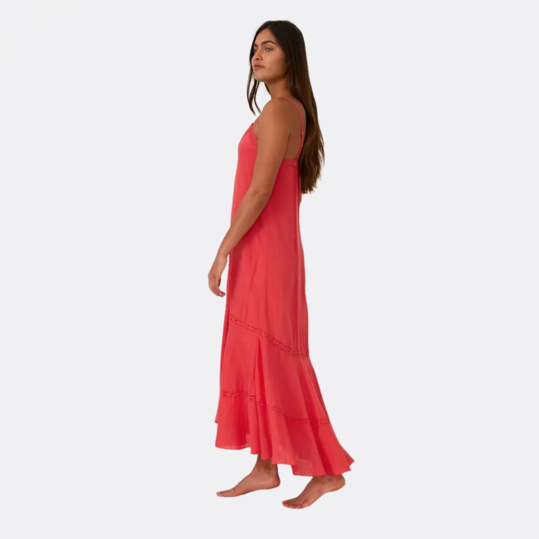 Sleeveless High-Low Lace Maxi Dress (Hibiscus) Natural Wrap