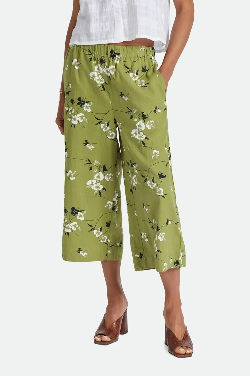 Relaxed Comfort Wear Tear Resistant Design Lanai Linen Wide Leg Pant - Moss