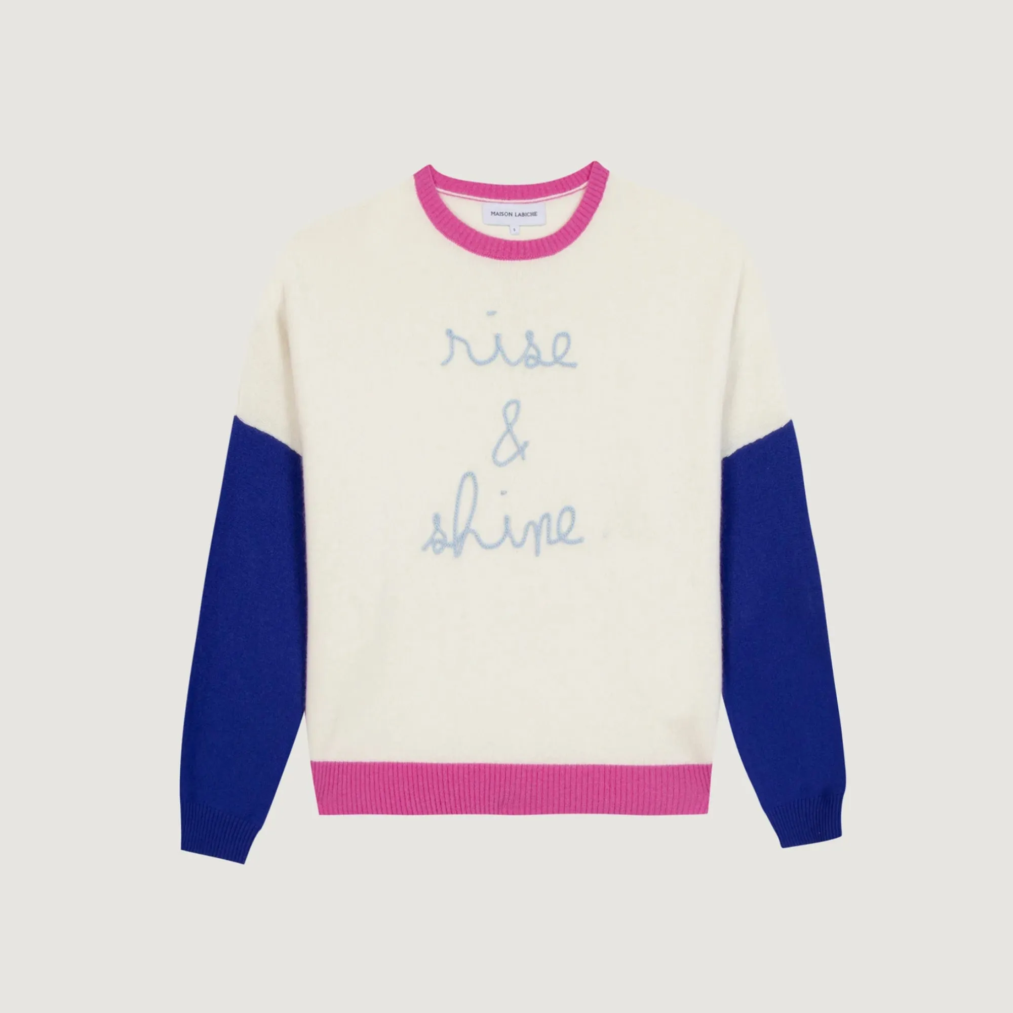BreathableKnit Fabric Stylish Comfort "Rise and Shine" Buzelin Cashmere Sweater (Ivory Flag Blue CB)