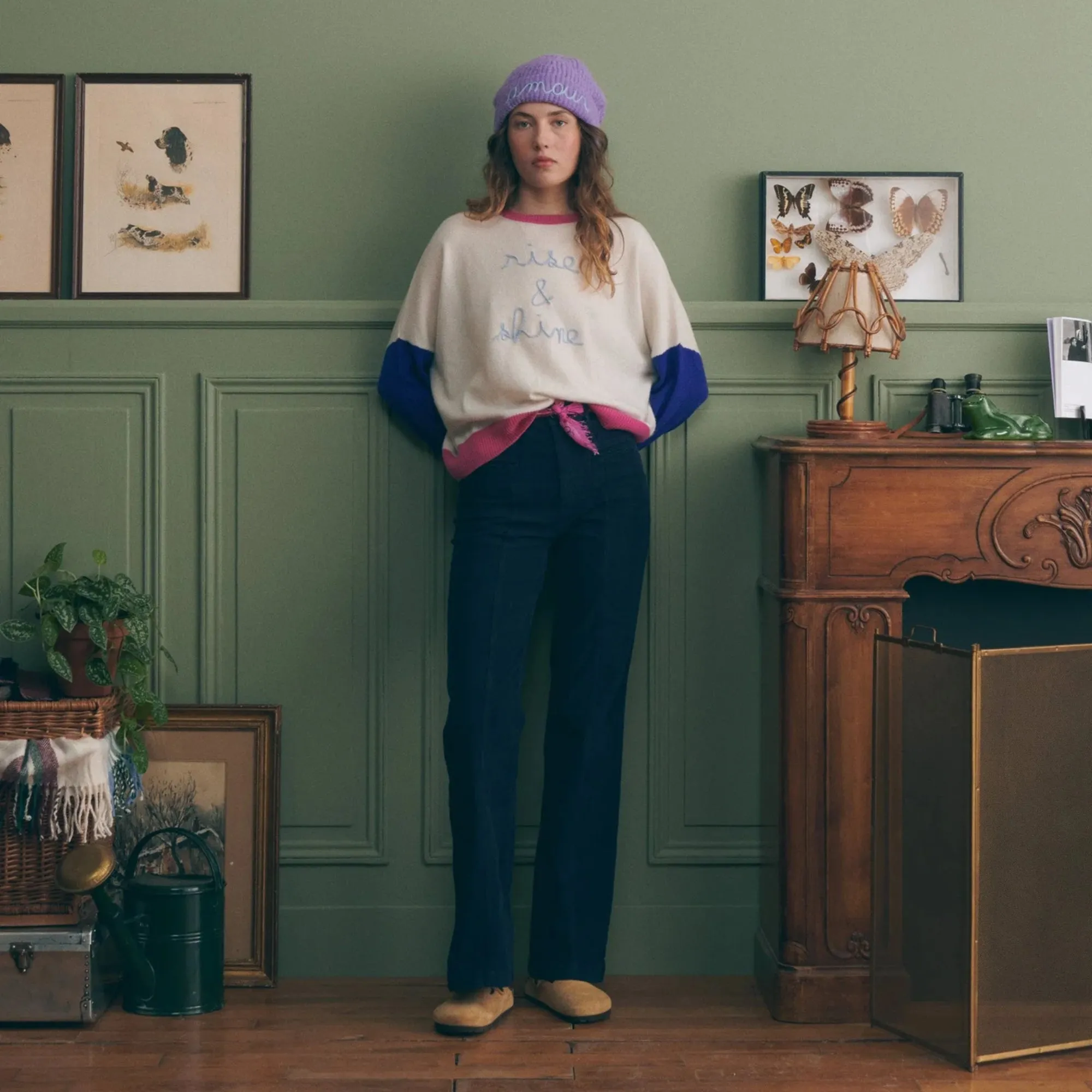 "Rise and Shine" Buzelin Cashmere Sweater (Ivory Flag Blue CB) AntiPilling Treatment Urban Warmth