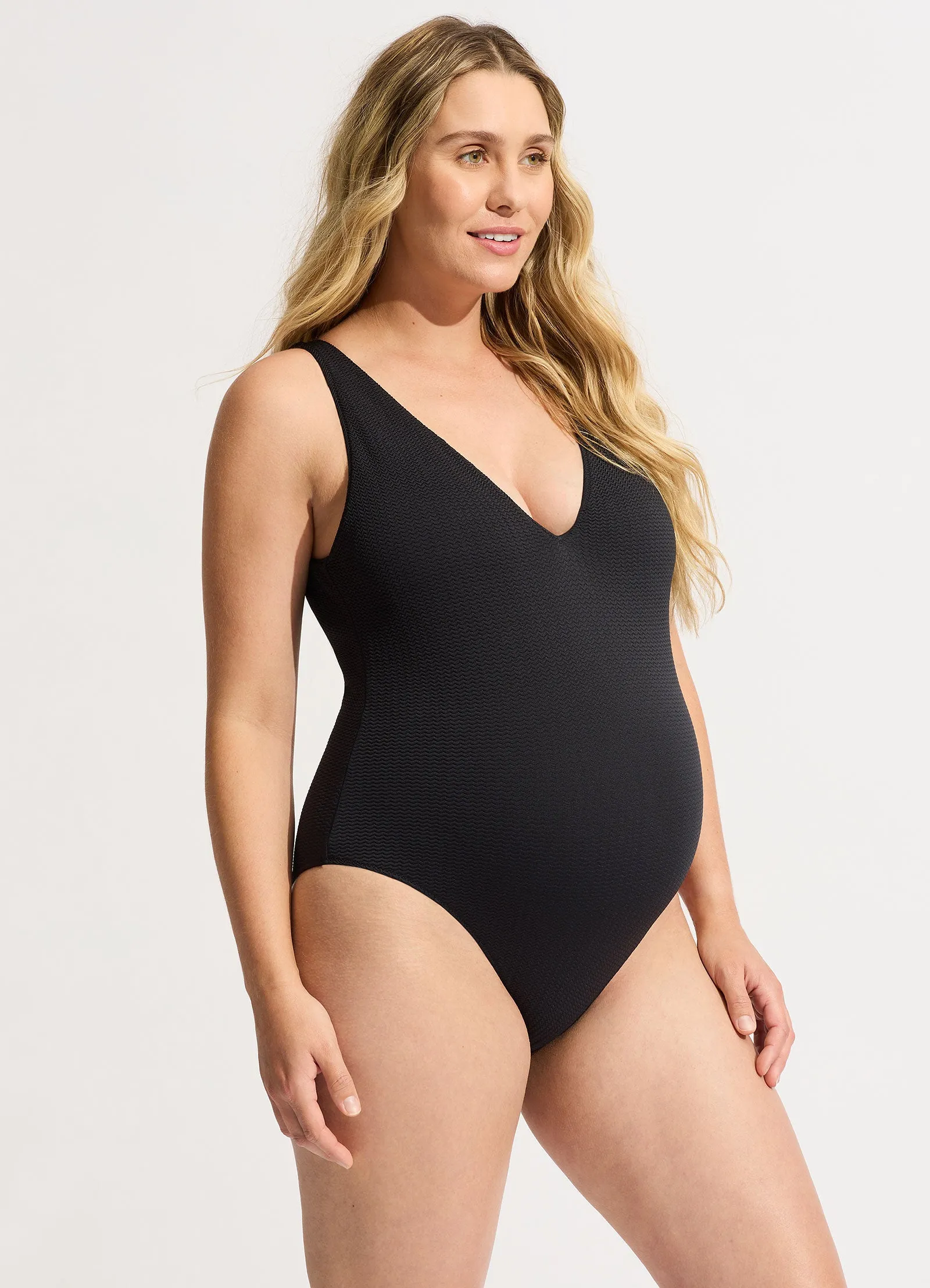 Sea Dive Deep V Neck One Piece - Black Non Absorbent Quick Dry Holiday Packing