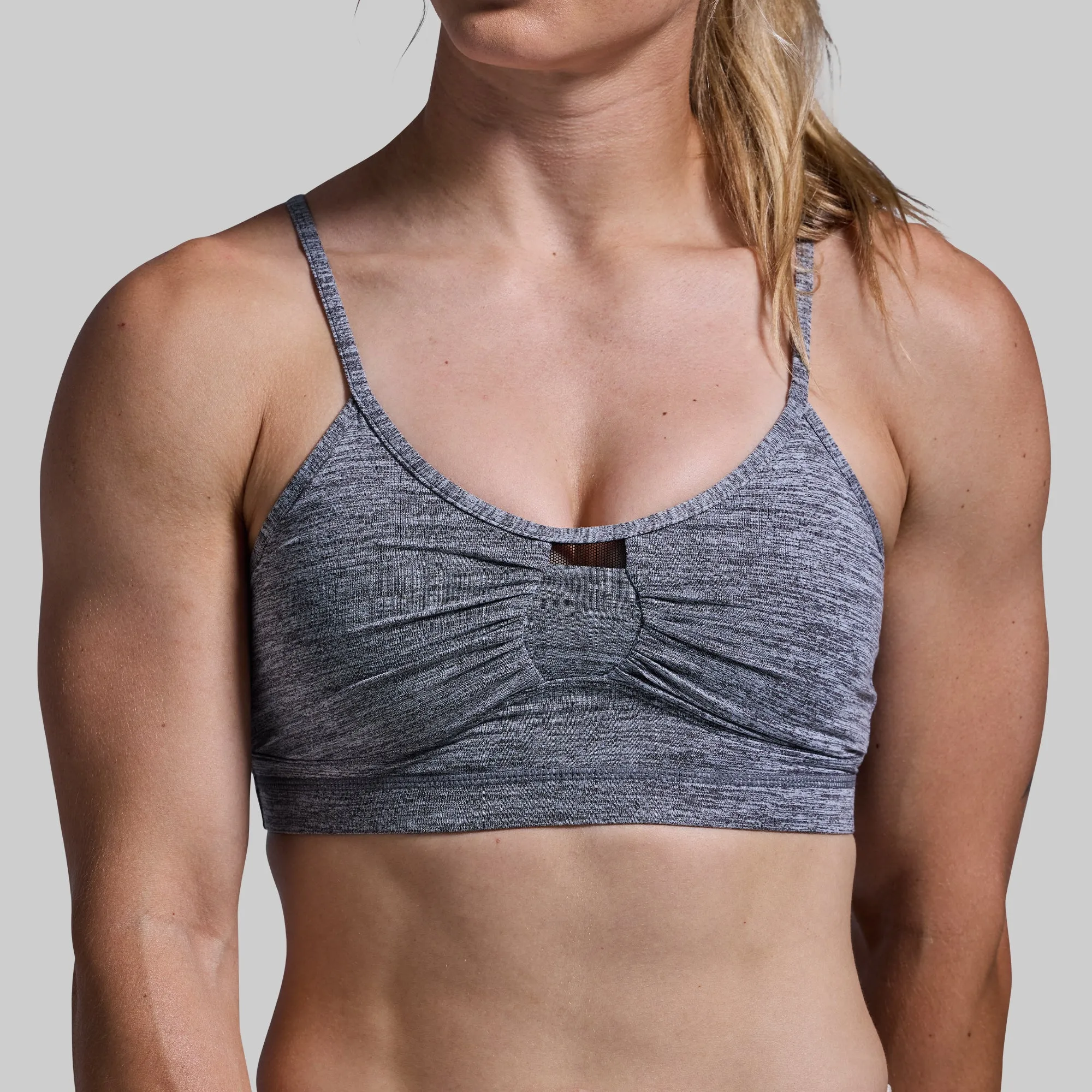Athleisure Bra (Heather Grey) Non-Binding Band Zigzag stitching