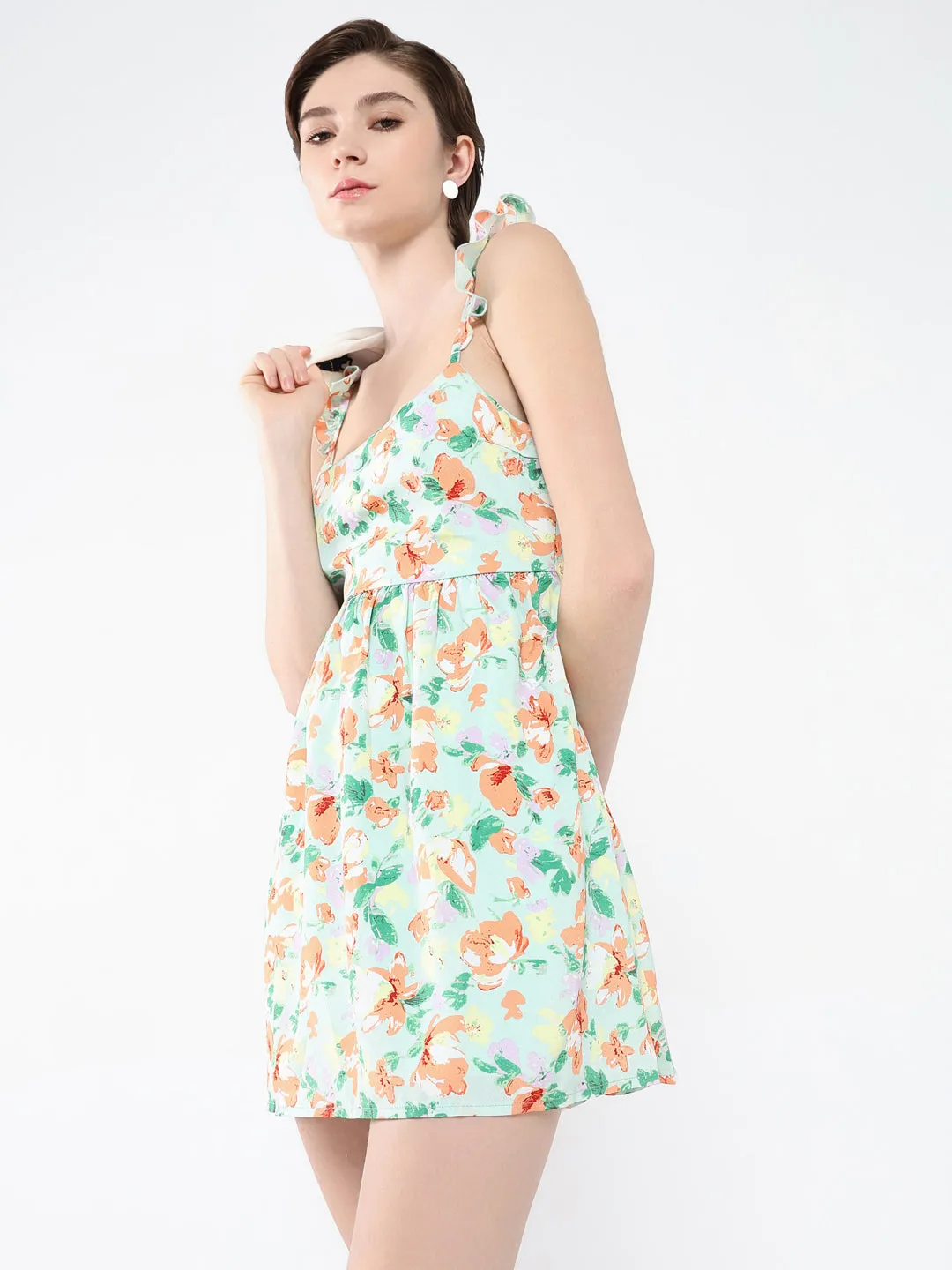 Urban Favorite Natural Silhouette Women's Floral Green Fit and Flare Dress