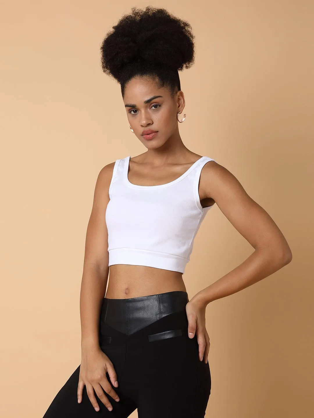 Women's Black Cotton Crop Top Smooth Look