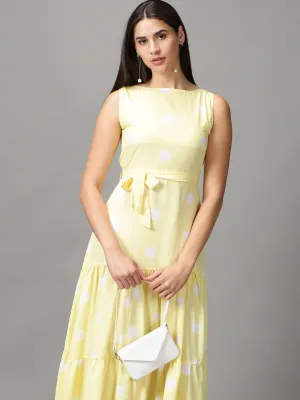 Casual Silhouette Women's Yellow Chiffon Fit & Flare Dress