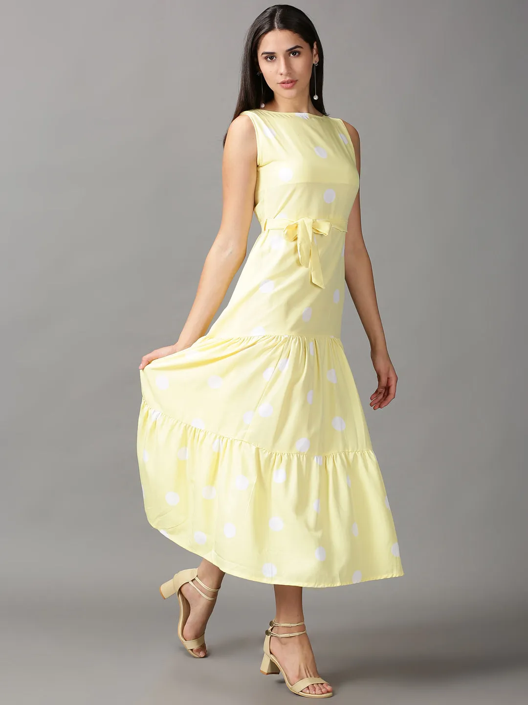 Travel-friendly Regular-fit Women's Yellow Chiffon Fit & Flare Dress