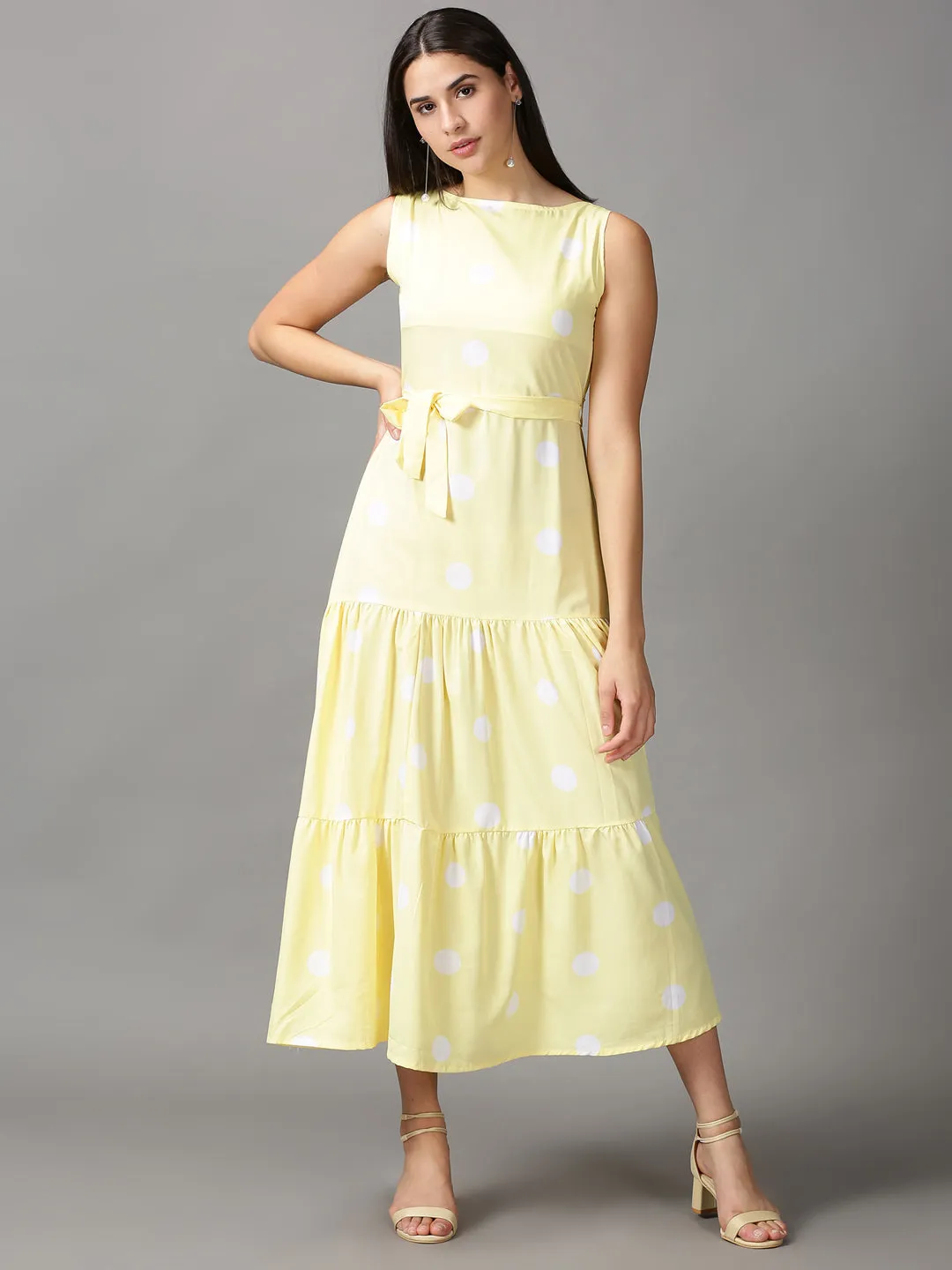 Women's Yellow Chiffon Fit & Flare Dress Bold Style breathable fabric dress