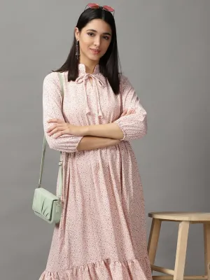 Comfy and Chic Women's Peach Chiffon Fit & Flare Midi Dress