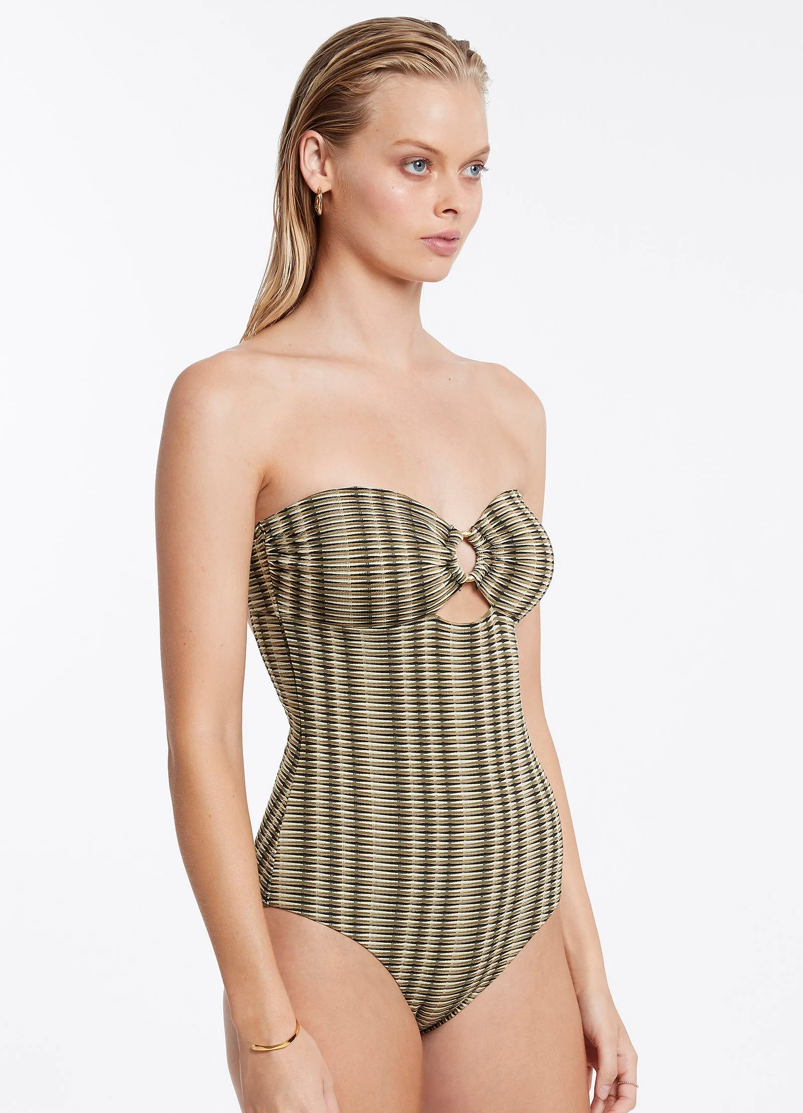 Ravello Bandeau One Piece - Olive Ocean Swim Moisture Wicking Interior