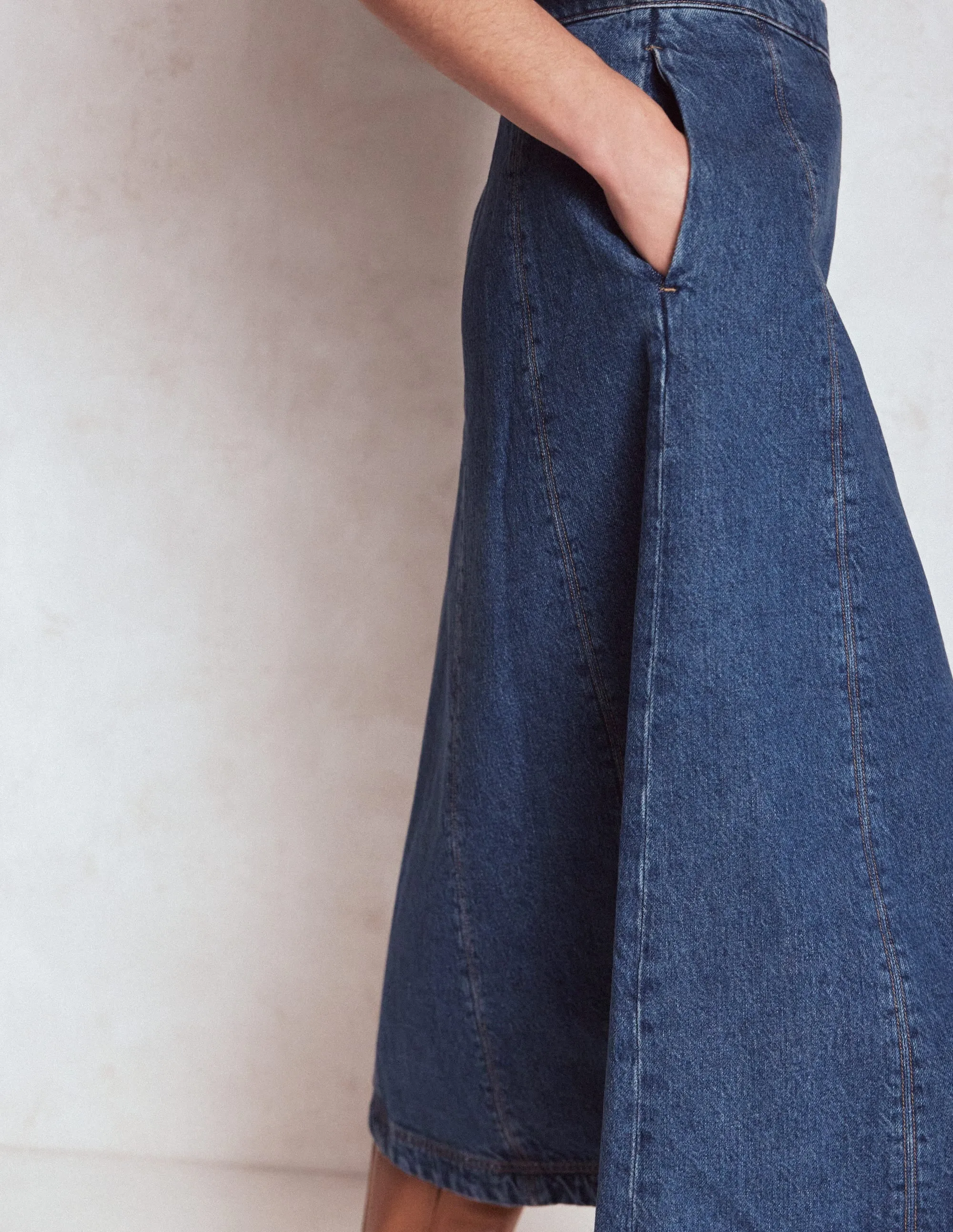 Joy Panelled Denim Skirt-Mid Wash Neutral Tones