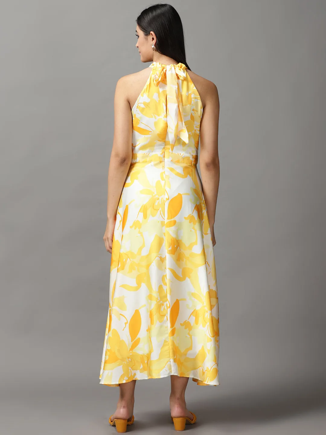 Satin Finish Casual Motion Women's Off White Satin Fit & Flare Dress