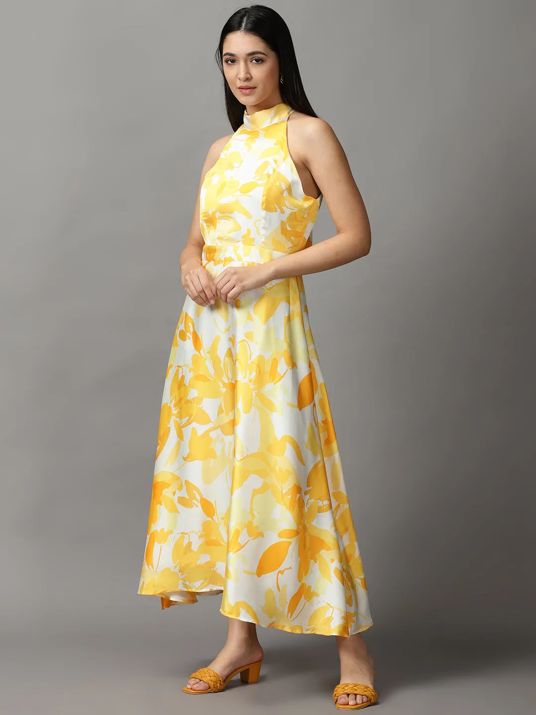 Women's Off White Satin Fit & Flare Dress Detachable-Detail