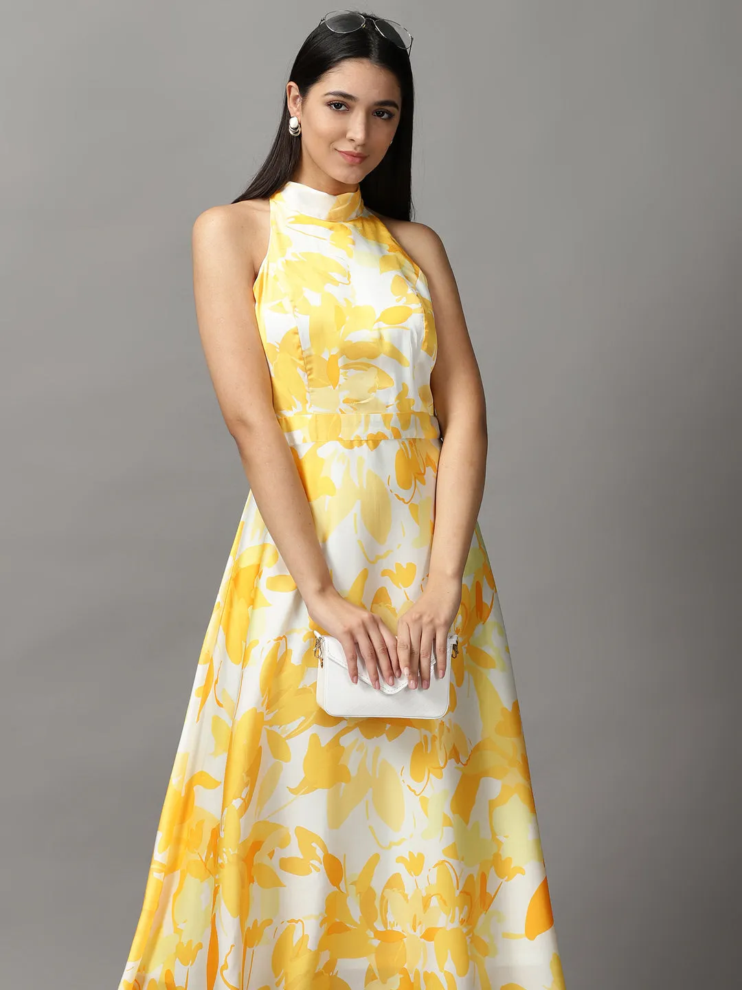 Women's Off White Satin Fit & Flare Dress Sophisticated Elegance