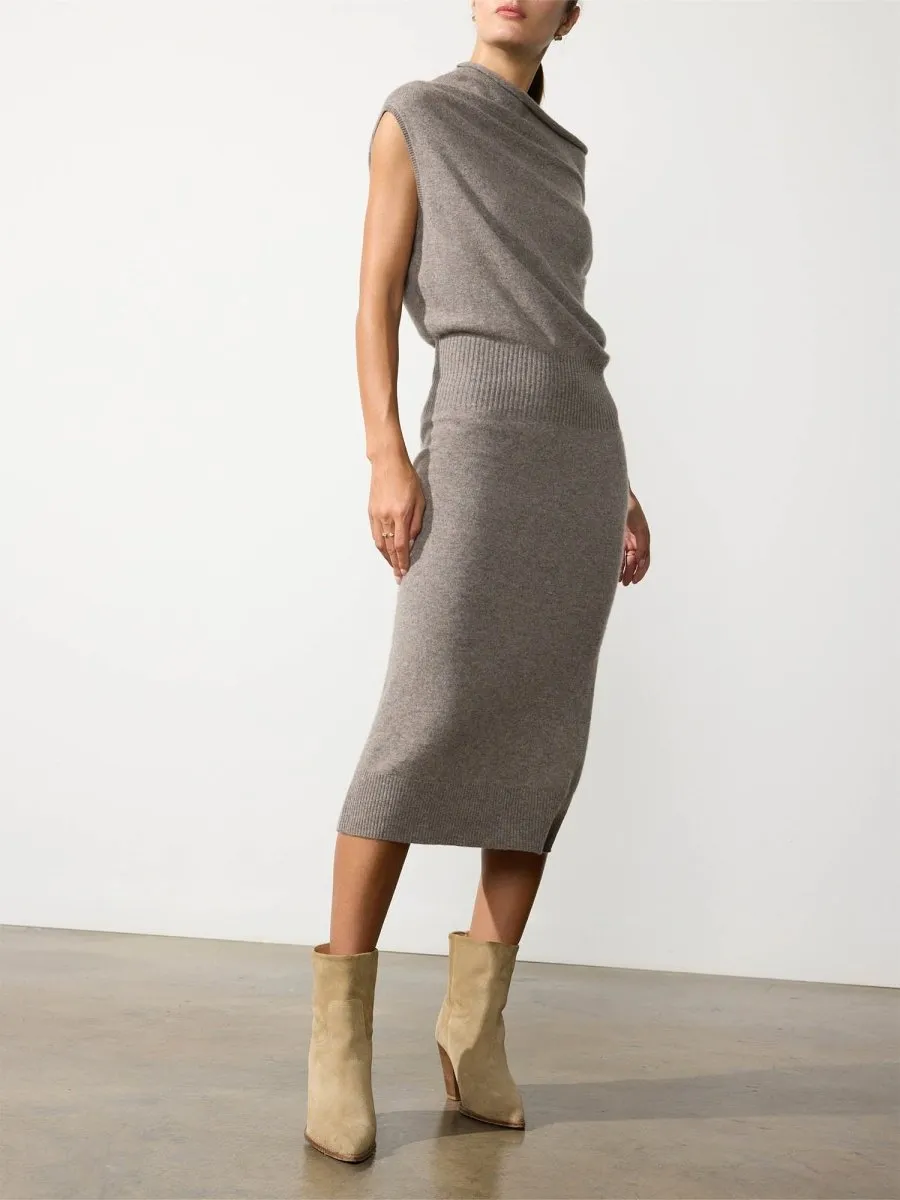 The Lori Sleeveless Cashmere Dress Pocket-Detail