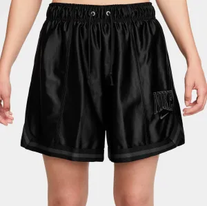 Airflow channels nylon blend Loose 6" Mid Rise Satin Womens Shorts (Black/Anthracite/Anthracite)