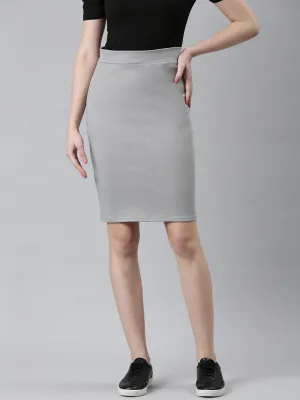 Women's Grey Knee Length Pencil Skirt Weekend Favorite Lightwear Look