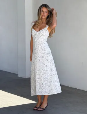 LOTTIE RUFFLE MIDI DRESS - WHITE POLKA Chill Wear