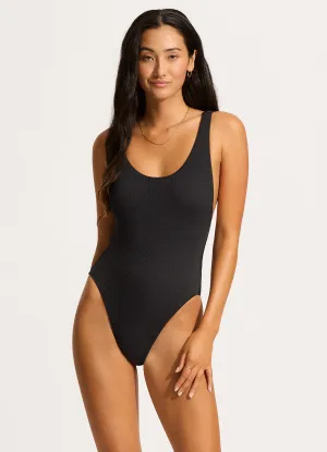 Non Restrictive Cut Sea Dive Retro One Piece - Black