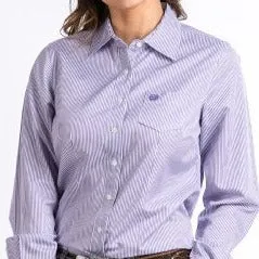 Sweat Absorbent Cinch Women's L/S Tencel Purple & White Striped Western Button Down Shirt