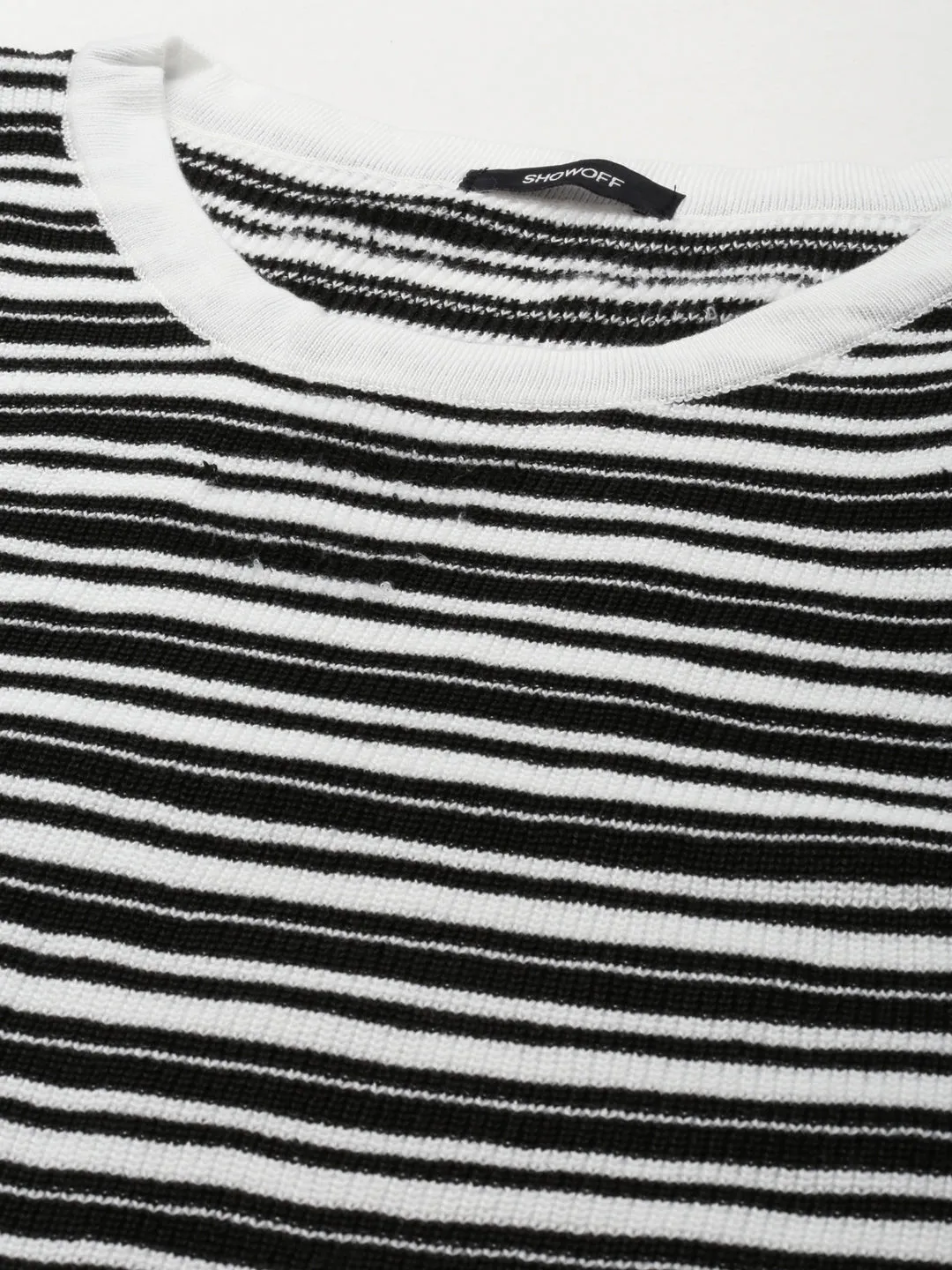 Trendy Tops Women's Round Neck Striped Regular Sleeves Fitted White Crop Top