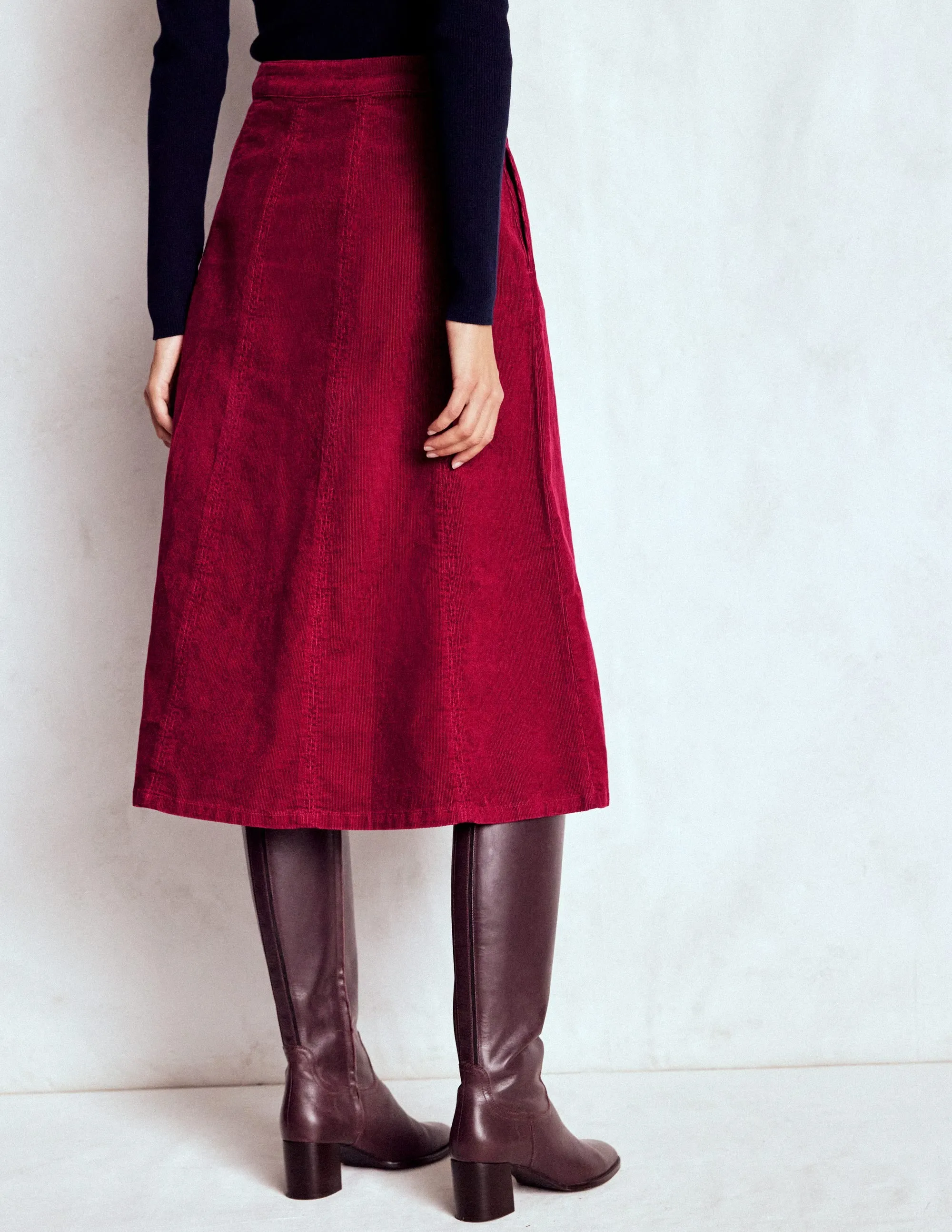 Joy Cord Midi Skirt-Burgundy Red Performance Fashion Double Stitched