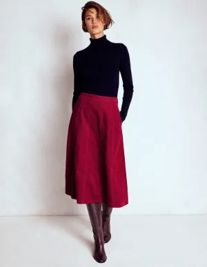 Joy Cord Midi Skirt-Burgundy Red Gather Details