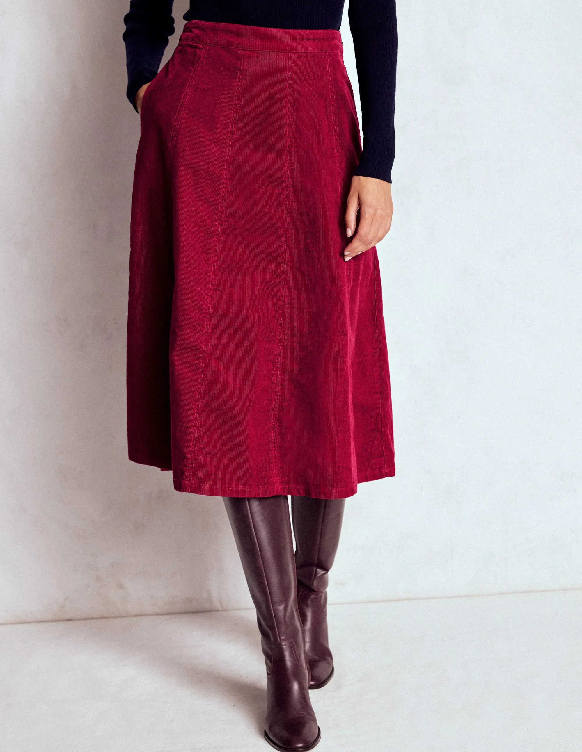 Timeless Trend Global Inspiration Joy Cord Midi Skirt-Burgundy Red