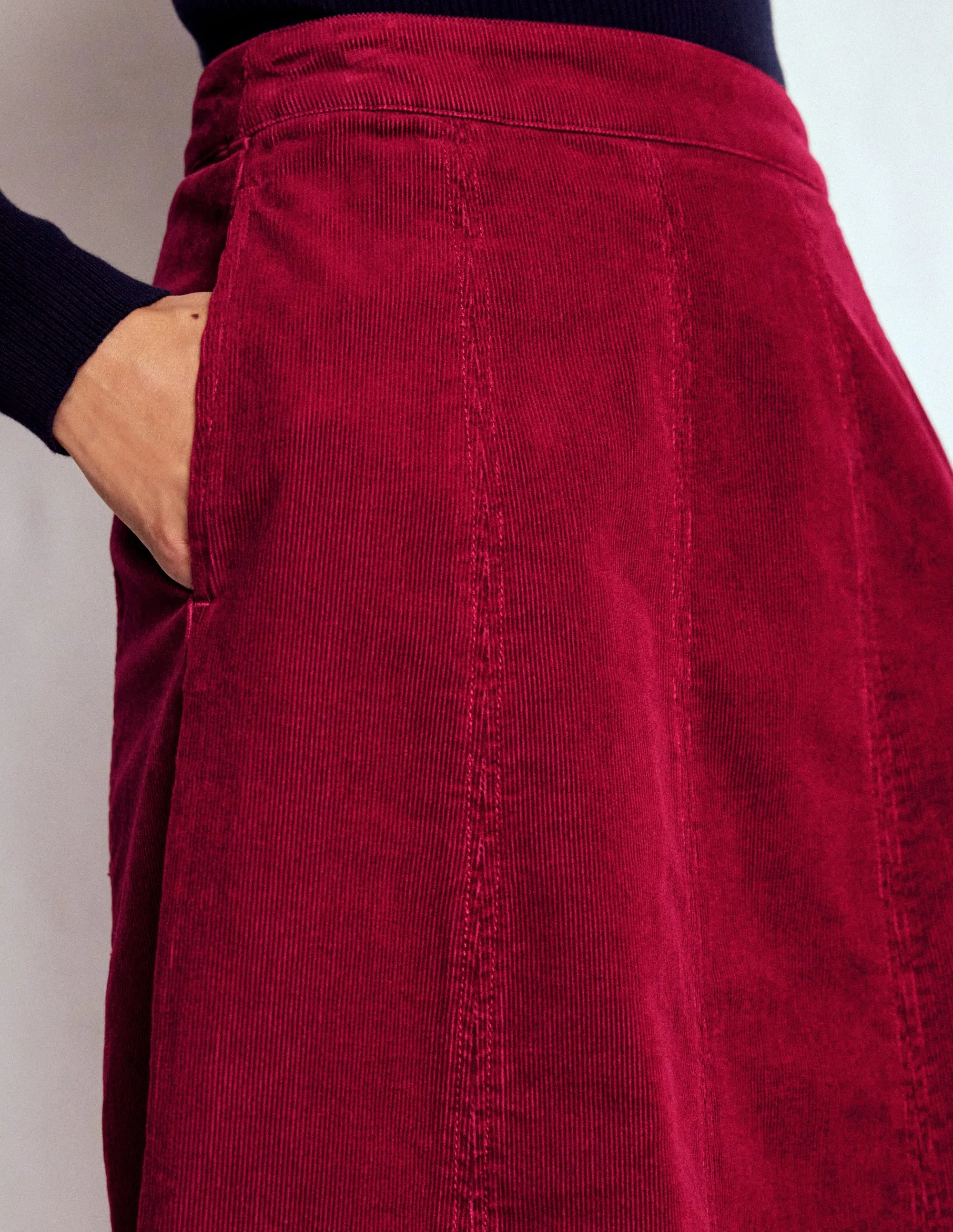 Minimal Touch Joy Cord Midi Skirt-Burgundy Red