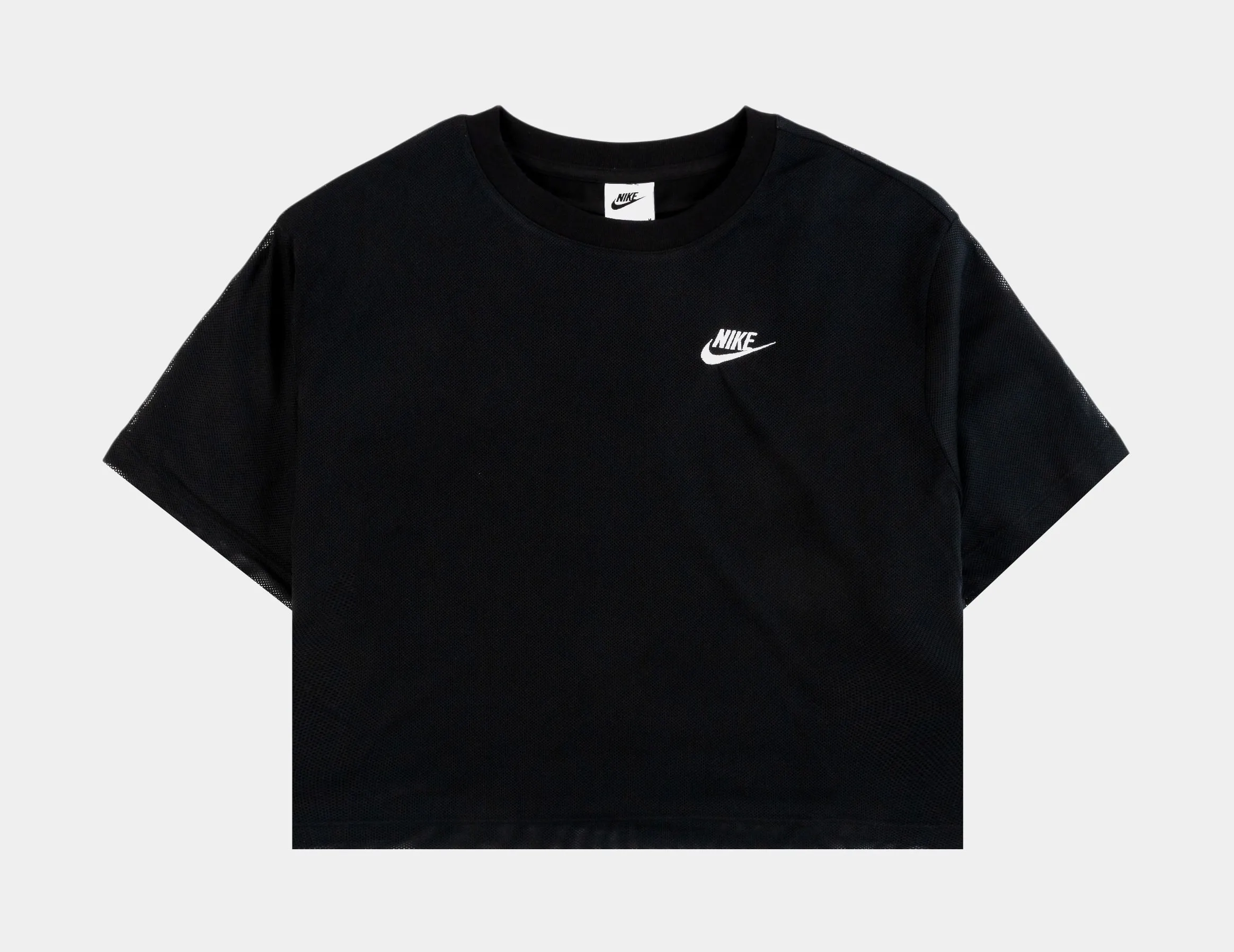 Cropped Mesh Womens Short Sleeve Shirt (Black) Comfortable Shorts