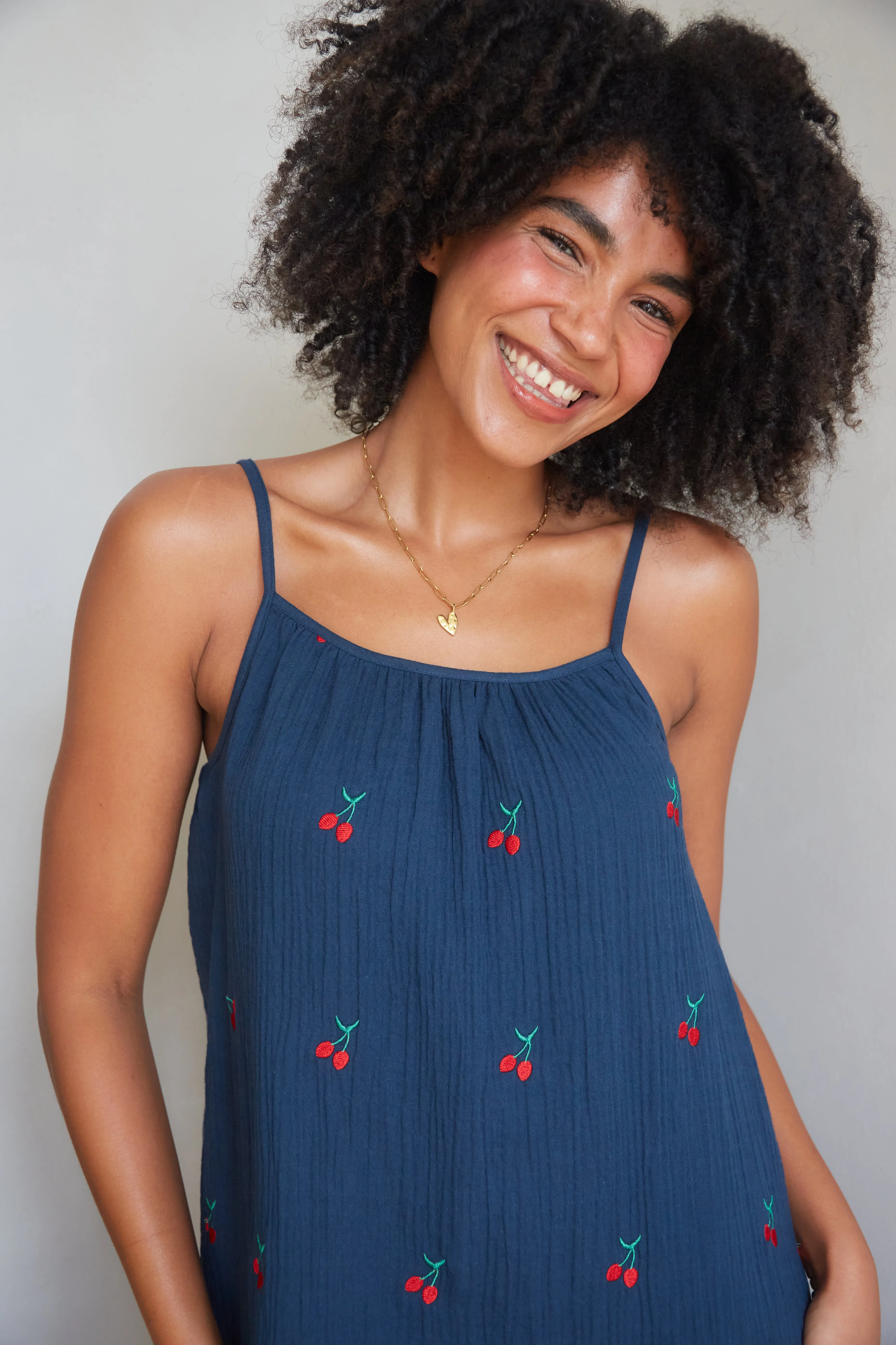 Lula Cherry Embroidered Sundress Bright-Hue Cozy Layers
