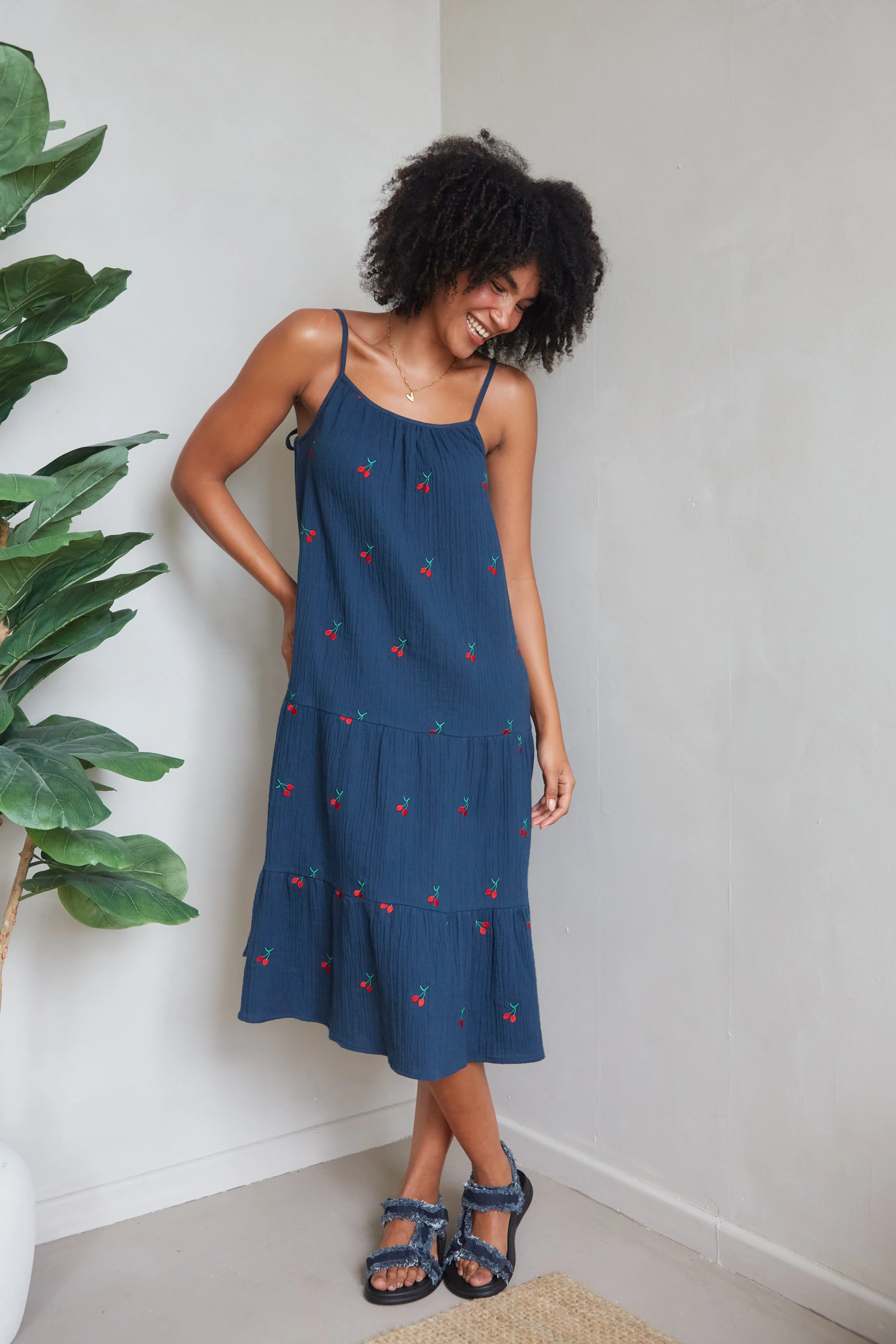 Lula Cherry Embroidered Sundress Sculpted Fit