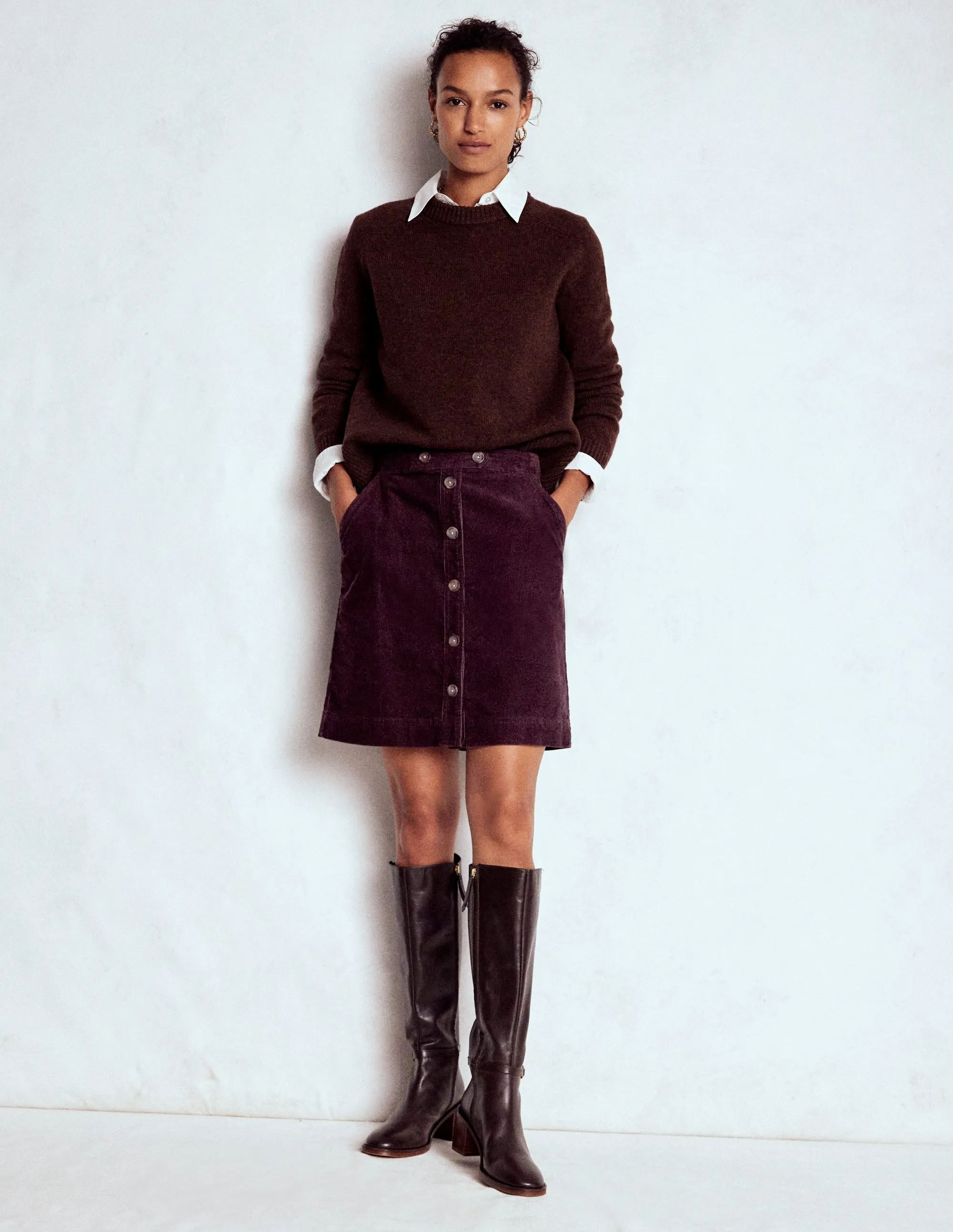 Wardrobe Basics Lightweight Material Cecelia Cord Skirt-Deep Aubergine