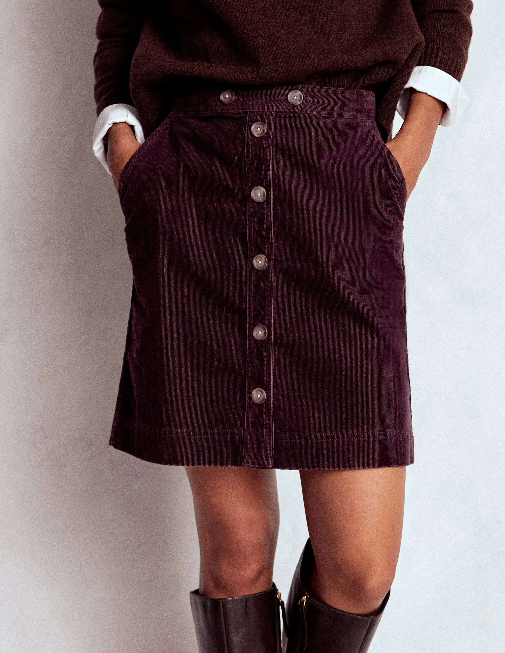 Cecelia Cord Skirt-Deep Aubergine Ventilated Slits