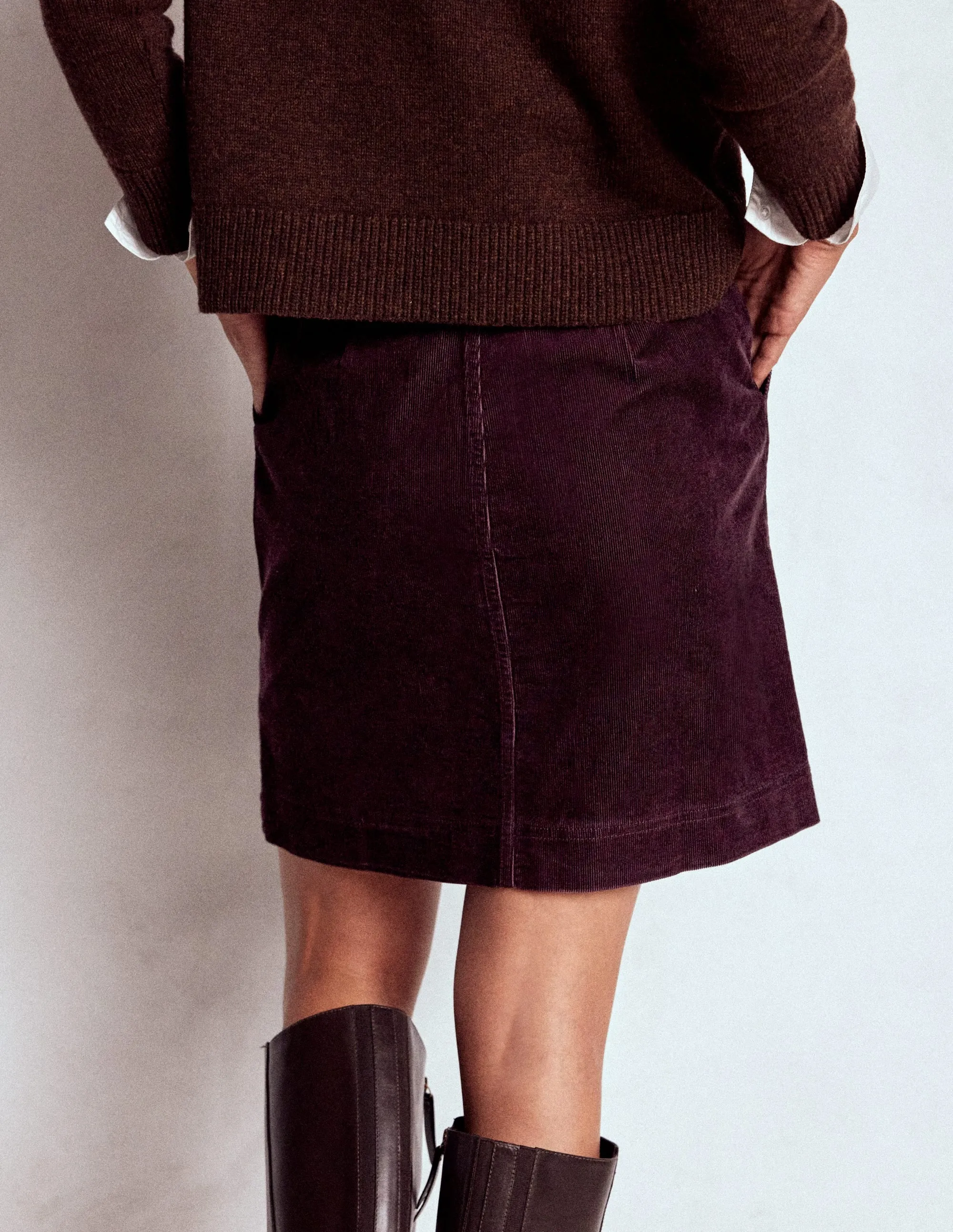 Cecelia Cord Skirt-Deep Aubergine Hidden pockets
