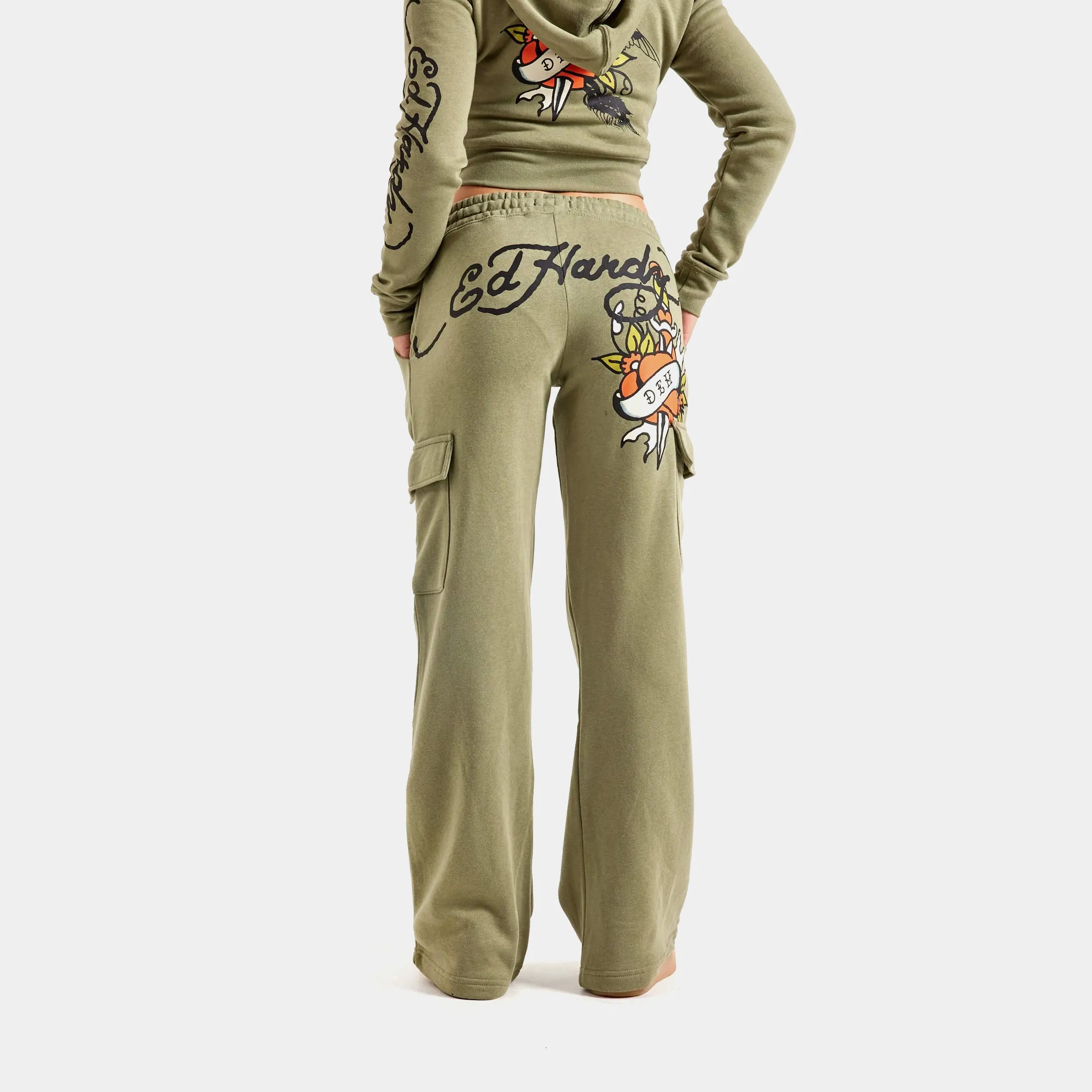 Performance Design Fit Dragon Dagger Heart Cargo Womens Sweatpants (Olive/Black)