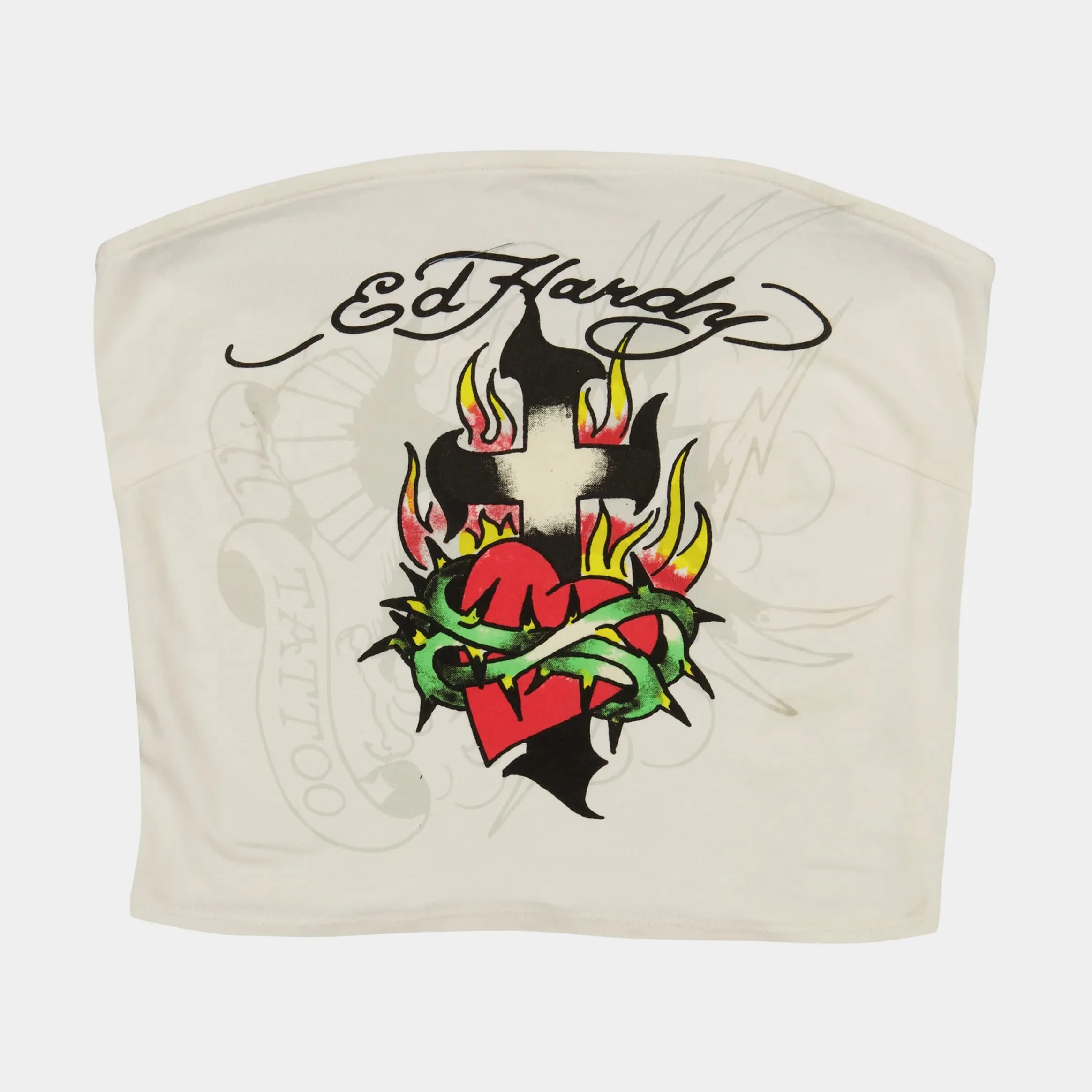 Ergonomic Pattern Cross Heart Tube Womens Top (White/Black)