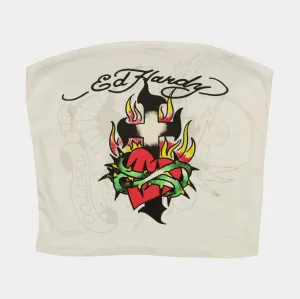 Ergonomic Pattern Cross Heart Tube Womens Top (White/Black)