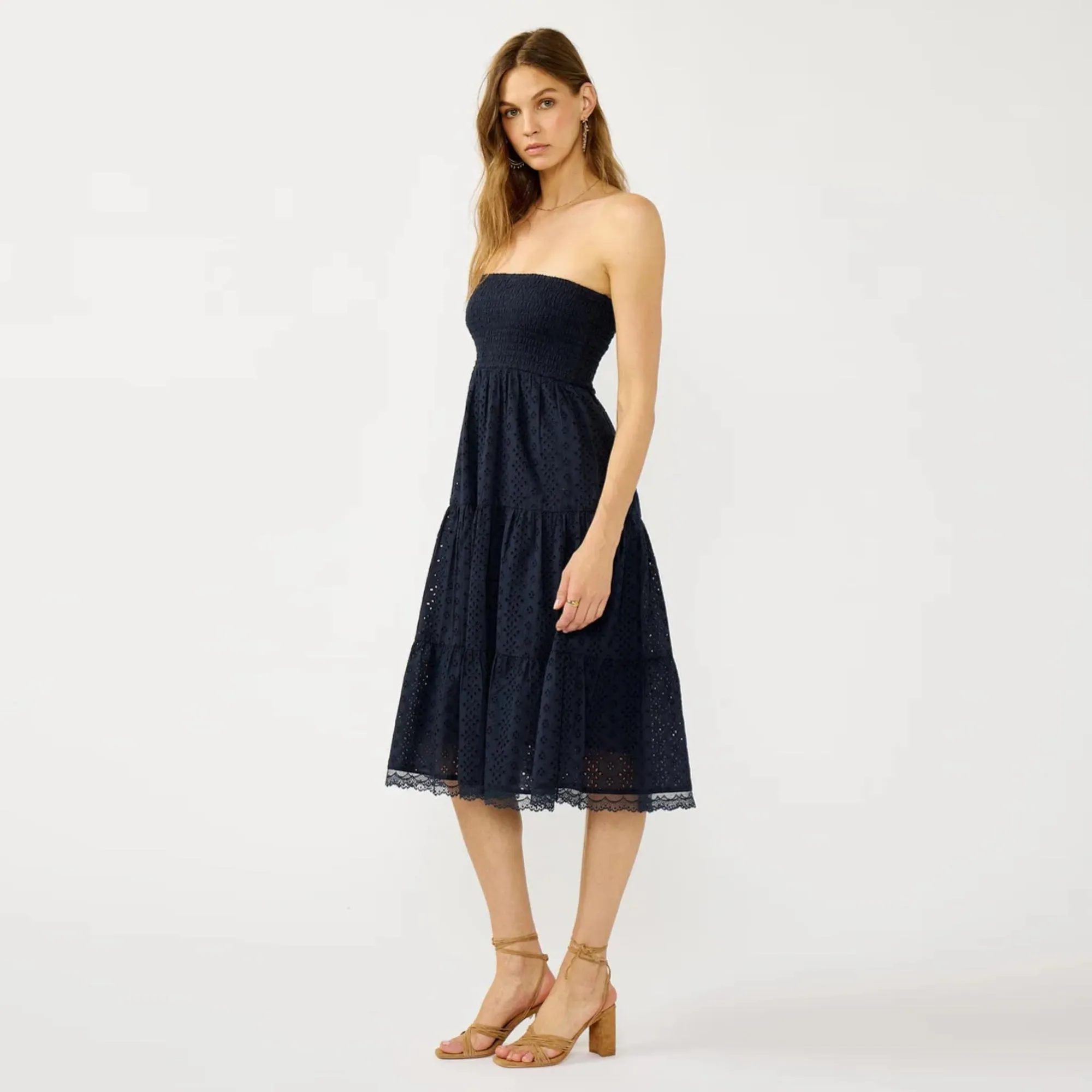 Golden Scene Mabel Eyelet Midi Dress (Navy)