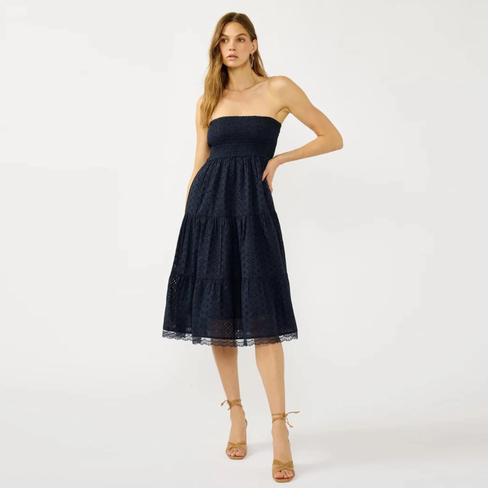 Wave Soft Mabel Eyelet Midi Dress (Navy)
