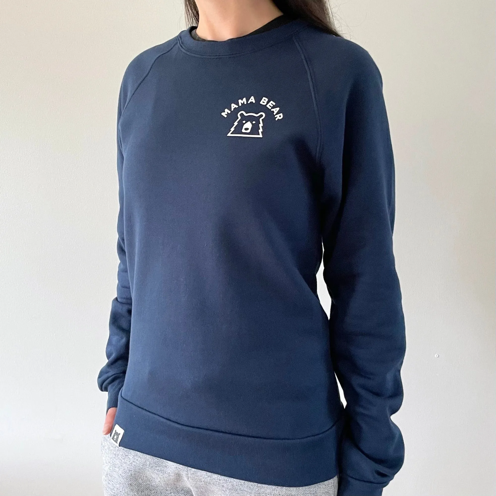 Mama Bear Crew Sweatshirt (Navy   White) Breathable wear