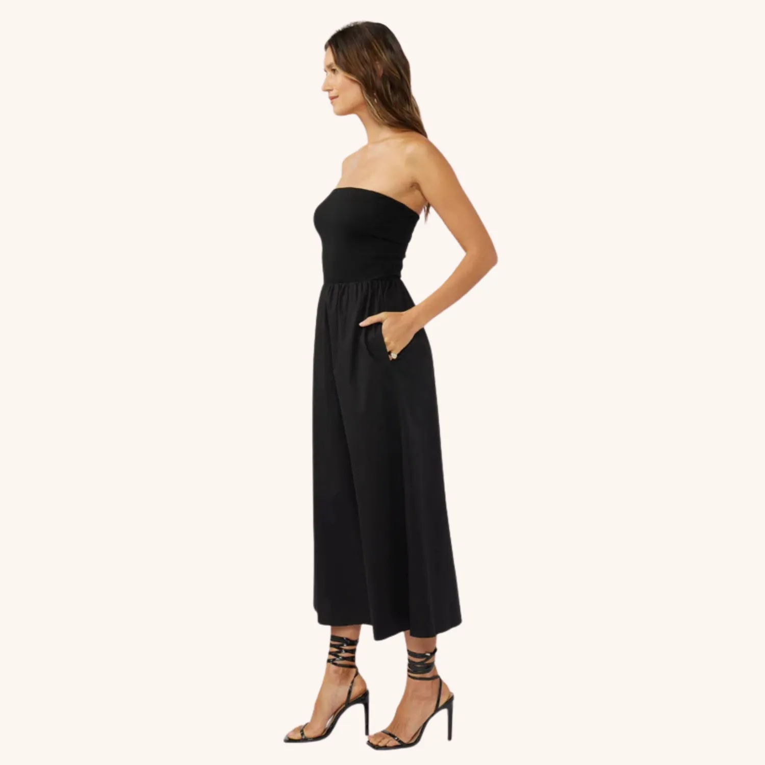 Mara Strapless Midi Dress (Black) Sophisticated Waistband Fit Effortless Piece
