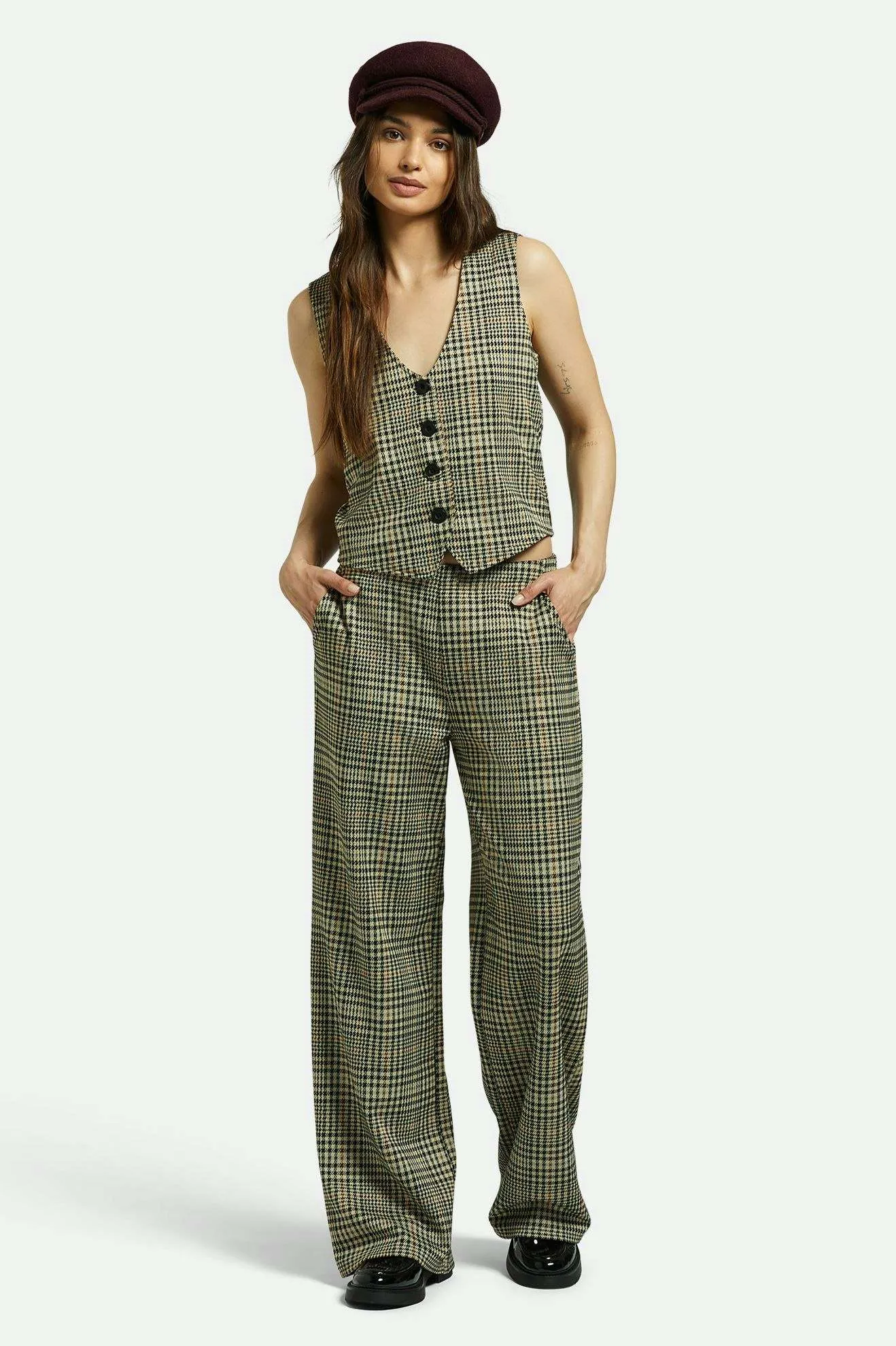 Menswear Plaid Leisure Trouser Pant - Winter White/Black Plaid Quick-Dry Material