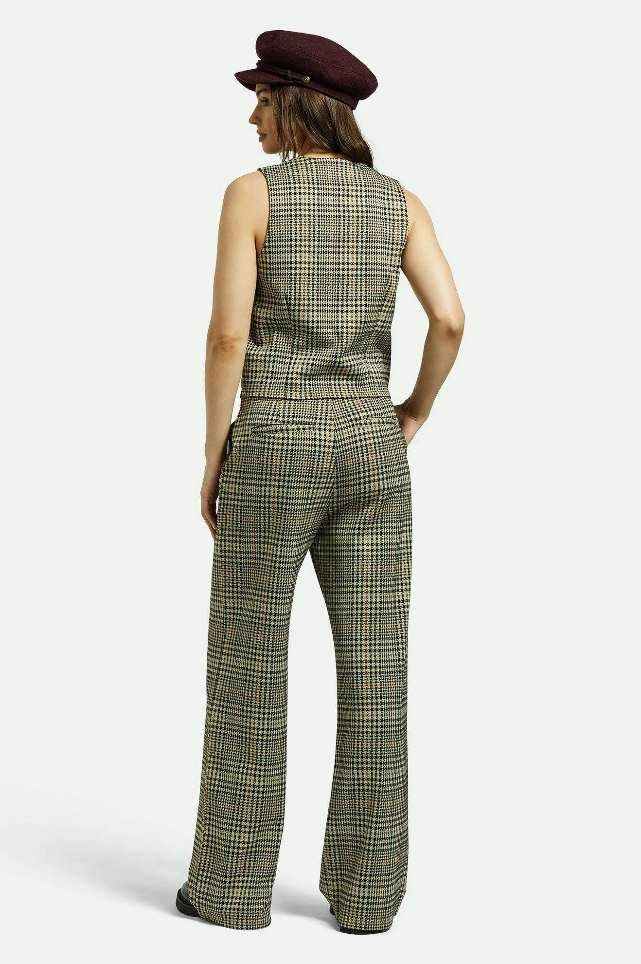 Elastic waist Menswear Plaid Leisure Trouser Pant - Winter White/Black Plaid