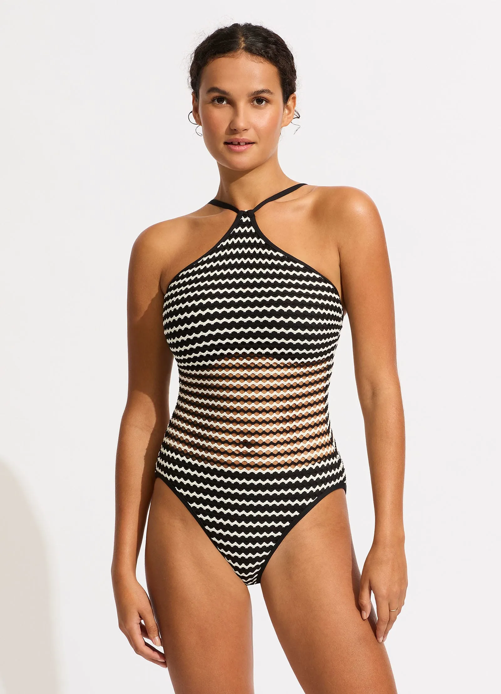 Mesh Effect DD High Neck One Piece - Black Quick Drying Lining Summer Pack