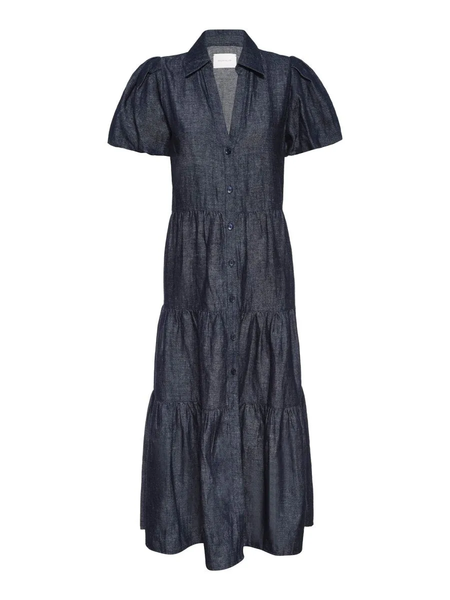 Lightweight Feel Satin-Finish The Havana Indigo Dress