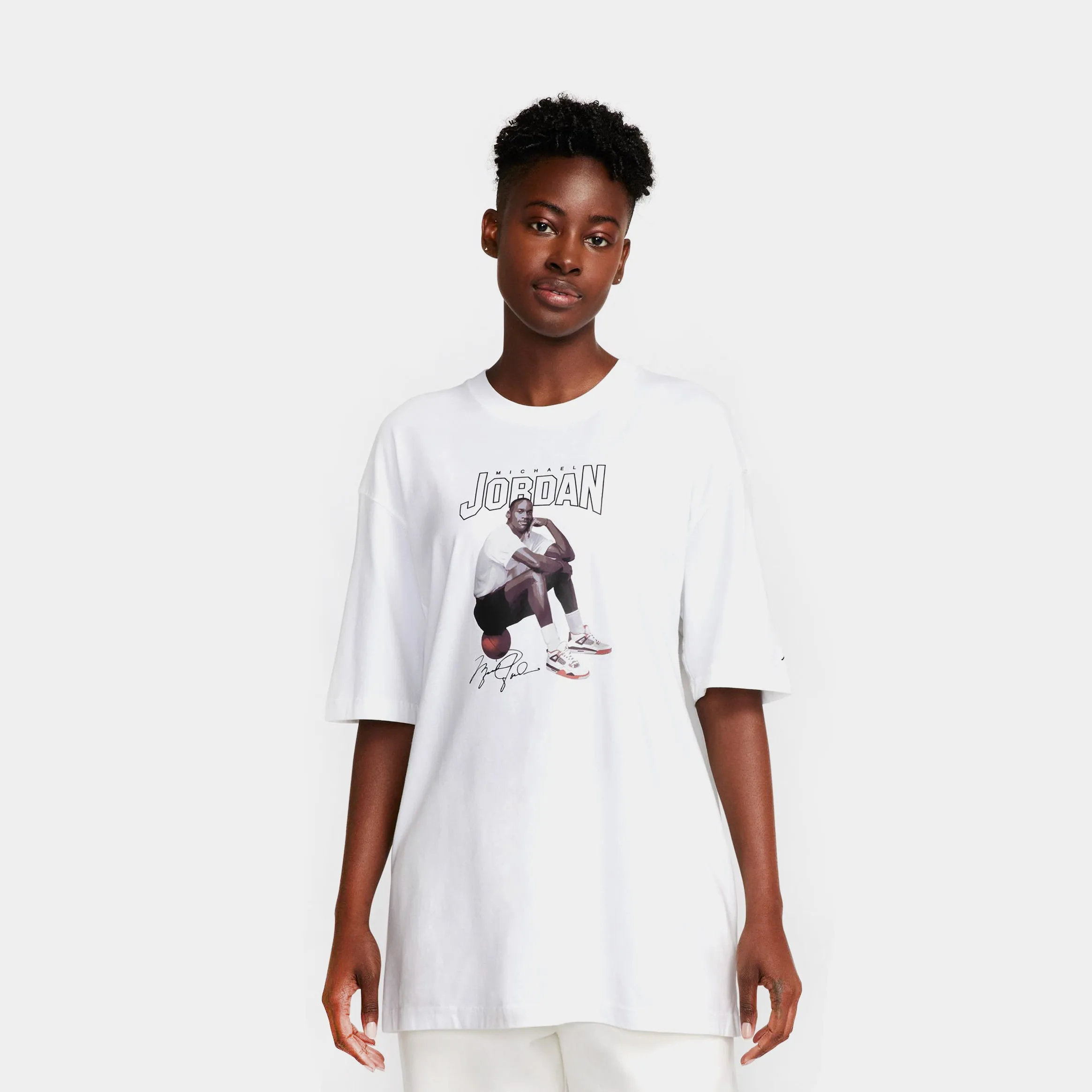 Open Heart DoubleLayerReinforcement Michael Jordan Graphic Womens Short Sleeve Shirt (White)