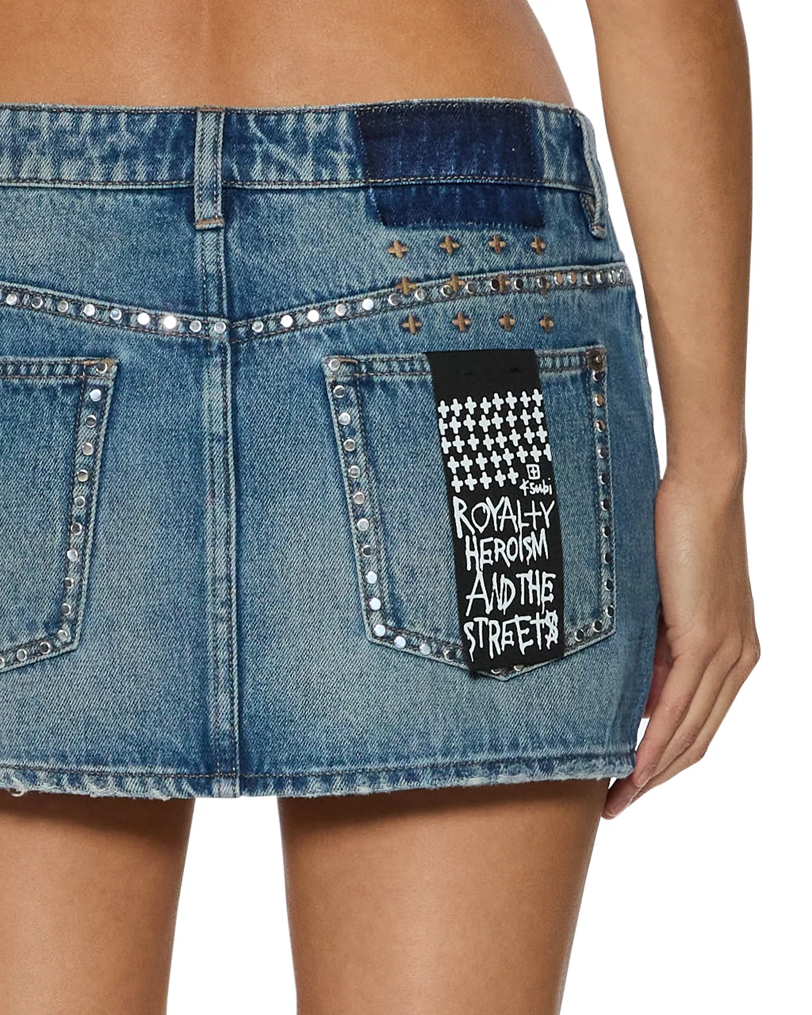 Odor Resistant Treatment MICRO MINI SKIRT TEXAS BLUE STUDDED