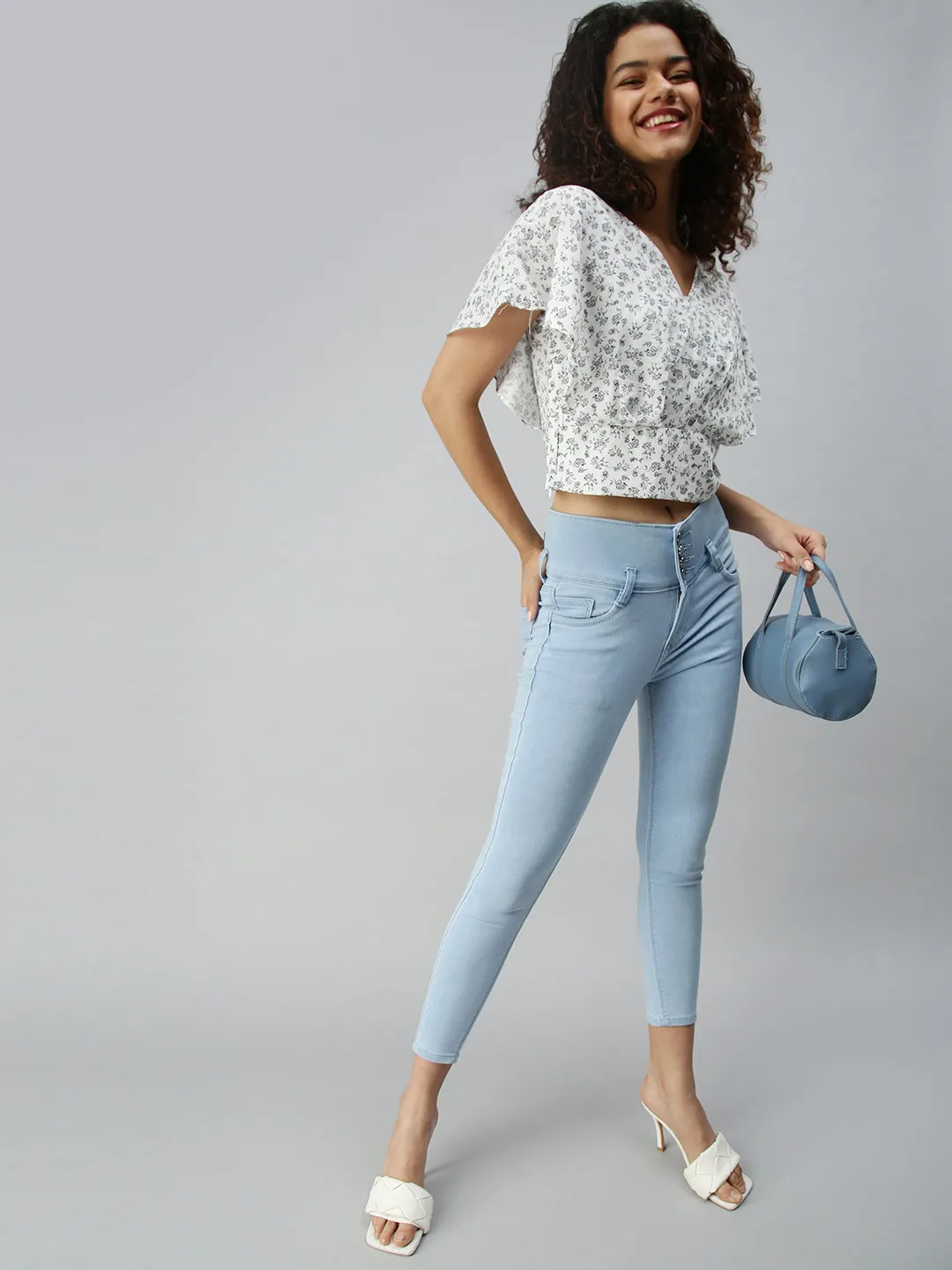 Women's White Floral Print Crepe Bardot Top Active Layer