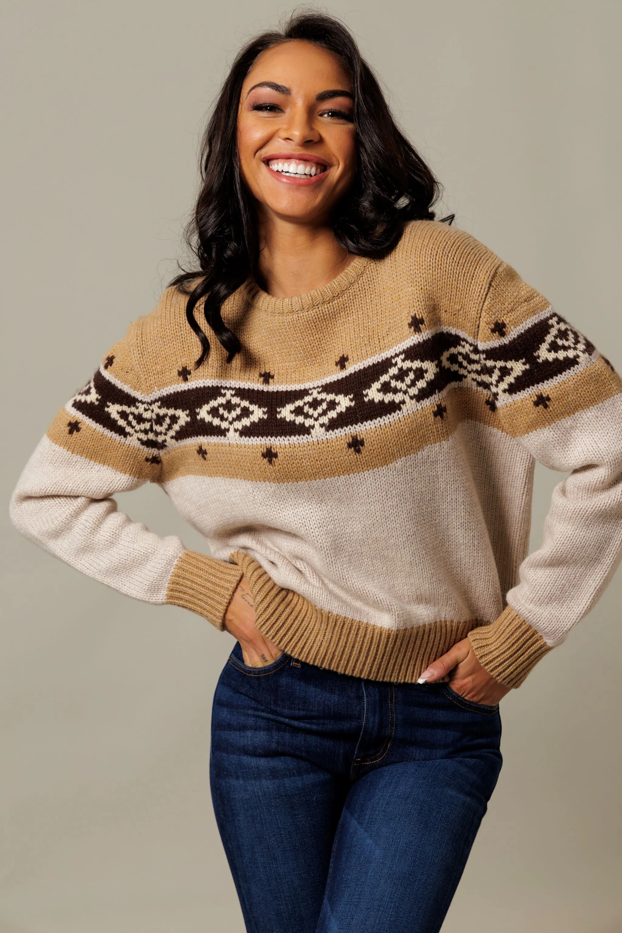 Comfortable Wear Kimes Ranch Women's Chama Crew Sweater in Oatmeal